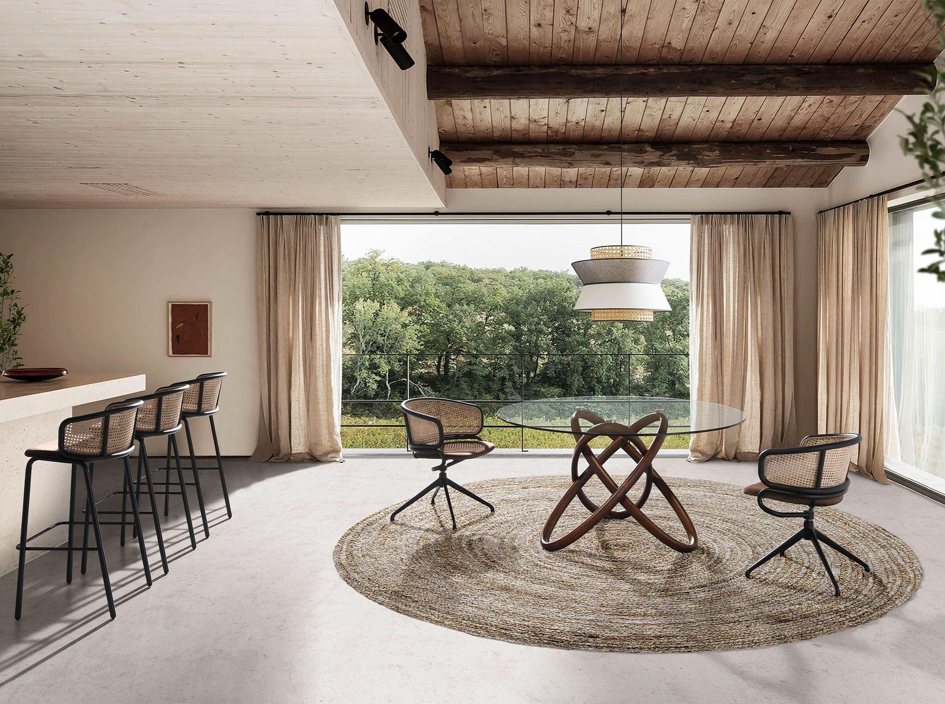 Round dining table walnut wood glass Ø 130cm 3