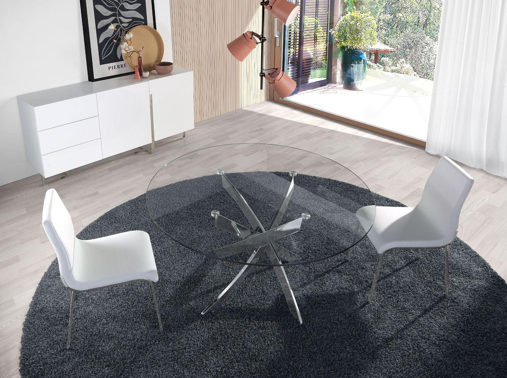 Round dining table Glass Stainless steel Silver Ø 140cm 3