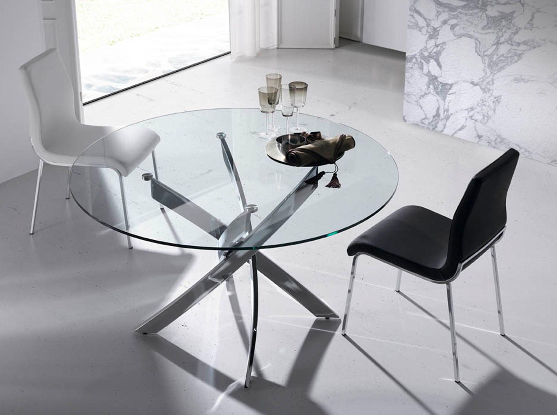 Round dining table Glass Stainless steel Silver Ø 140cm 6