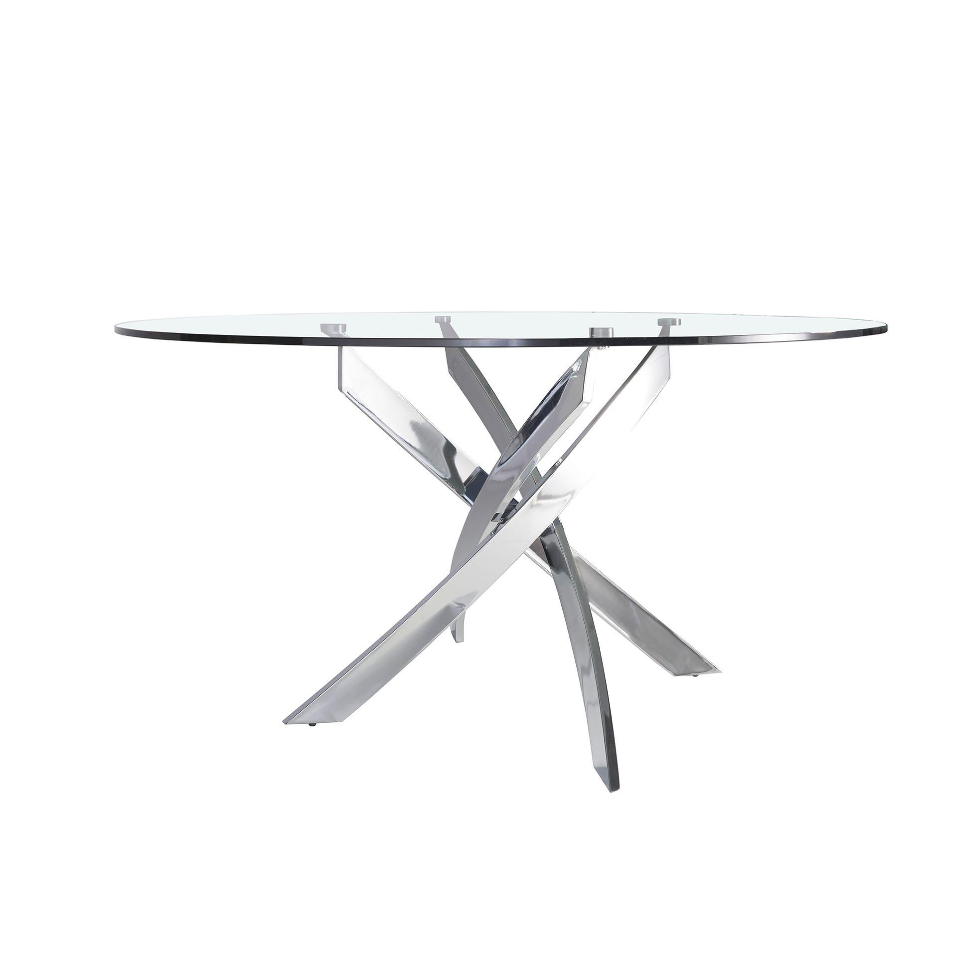 Round dining table Glass Stainless steel Silver Ø 140cm 1