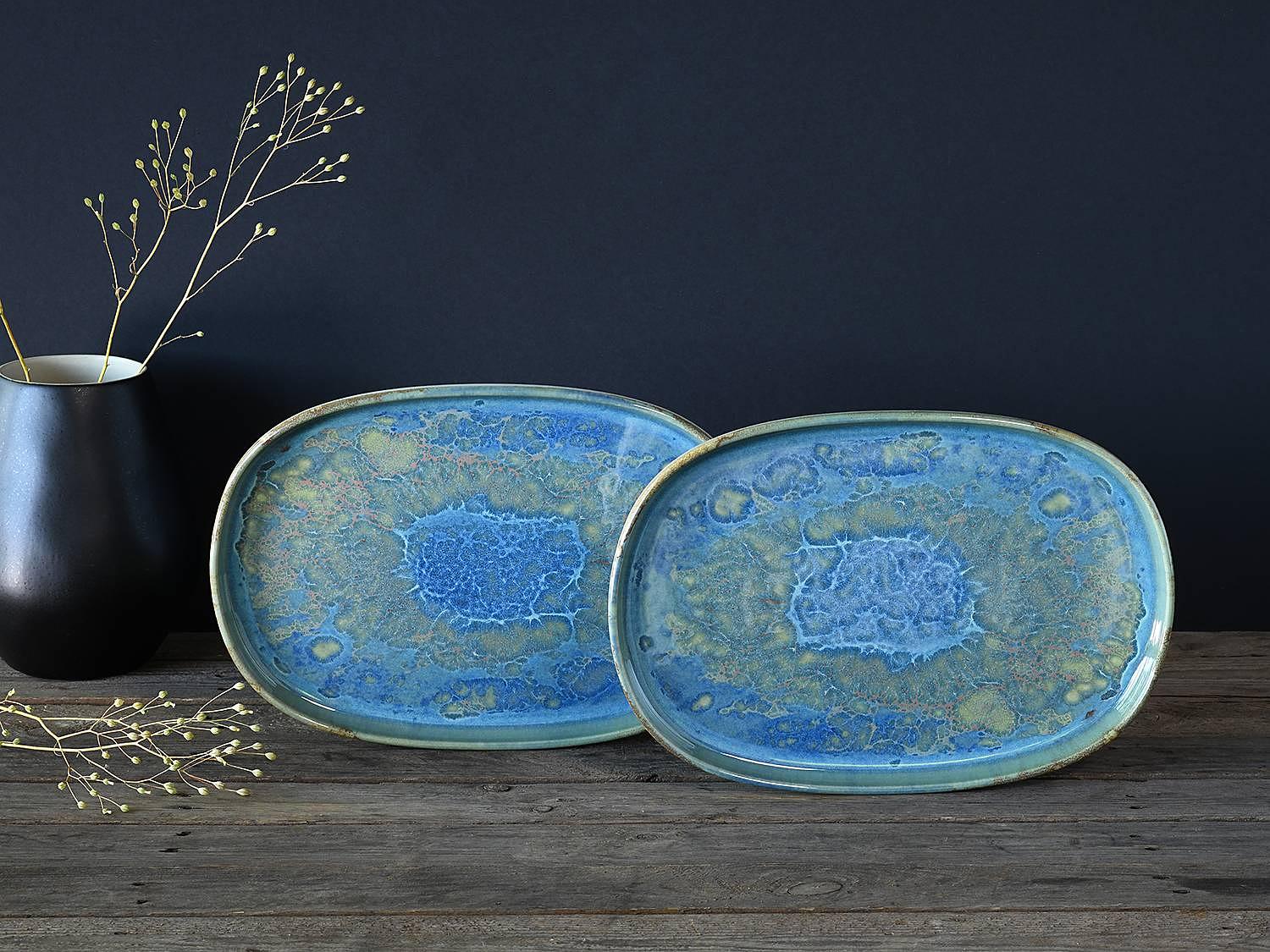 2x Yuki Serving plate Stoneware Green Blue 3