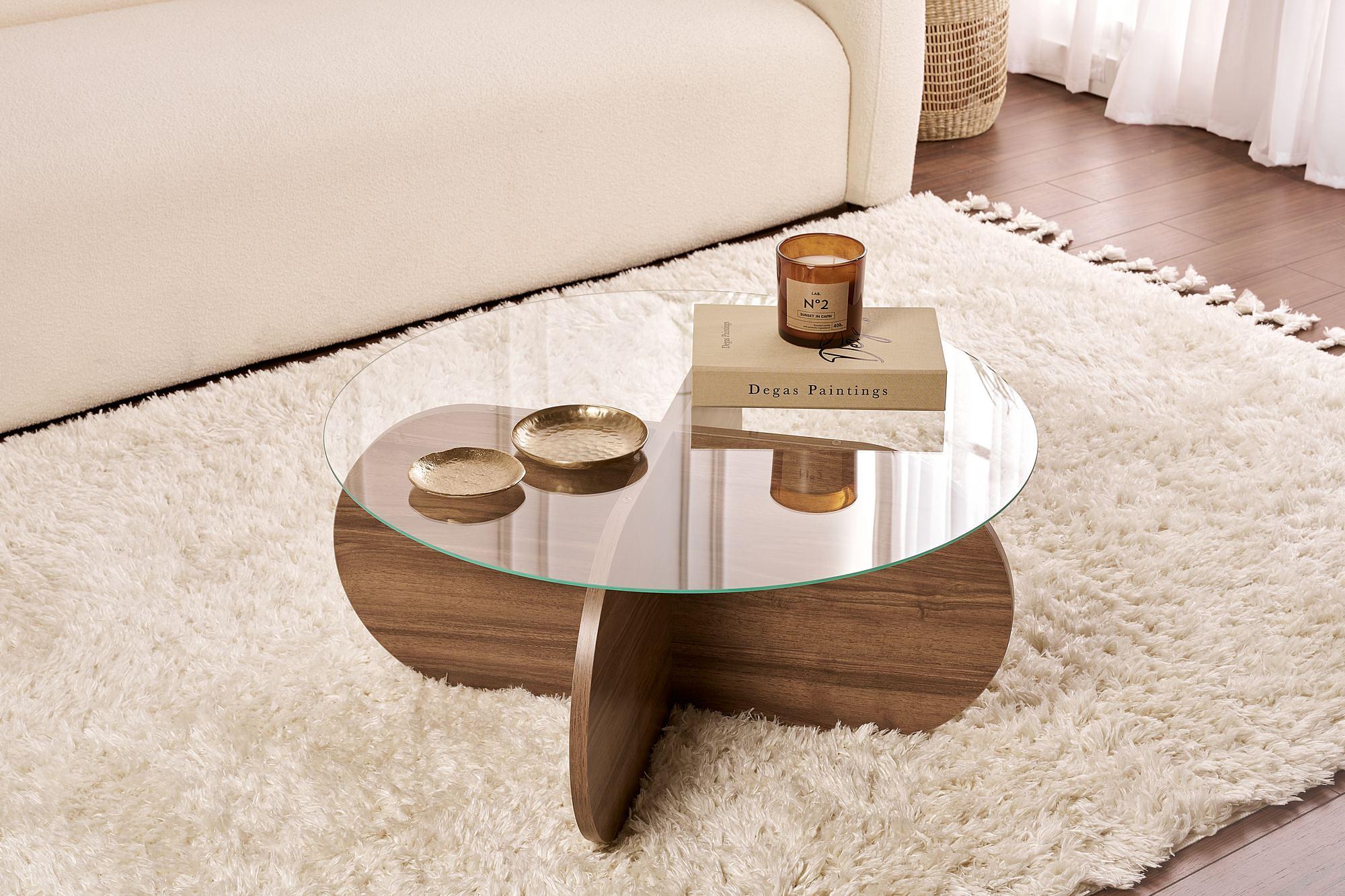 Aeris Coffee table Walnut Transparent Ø75cm 1