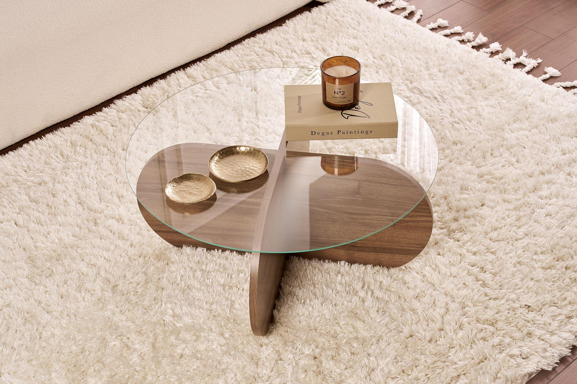 Aeris Coffee table Walnut Transparent Ø75cm 3