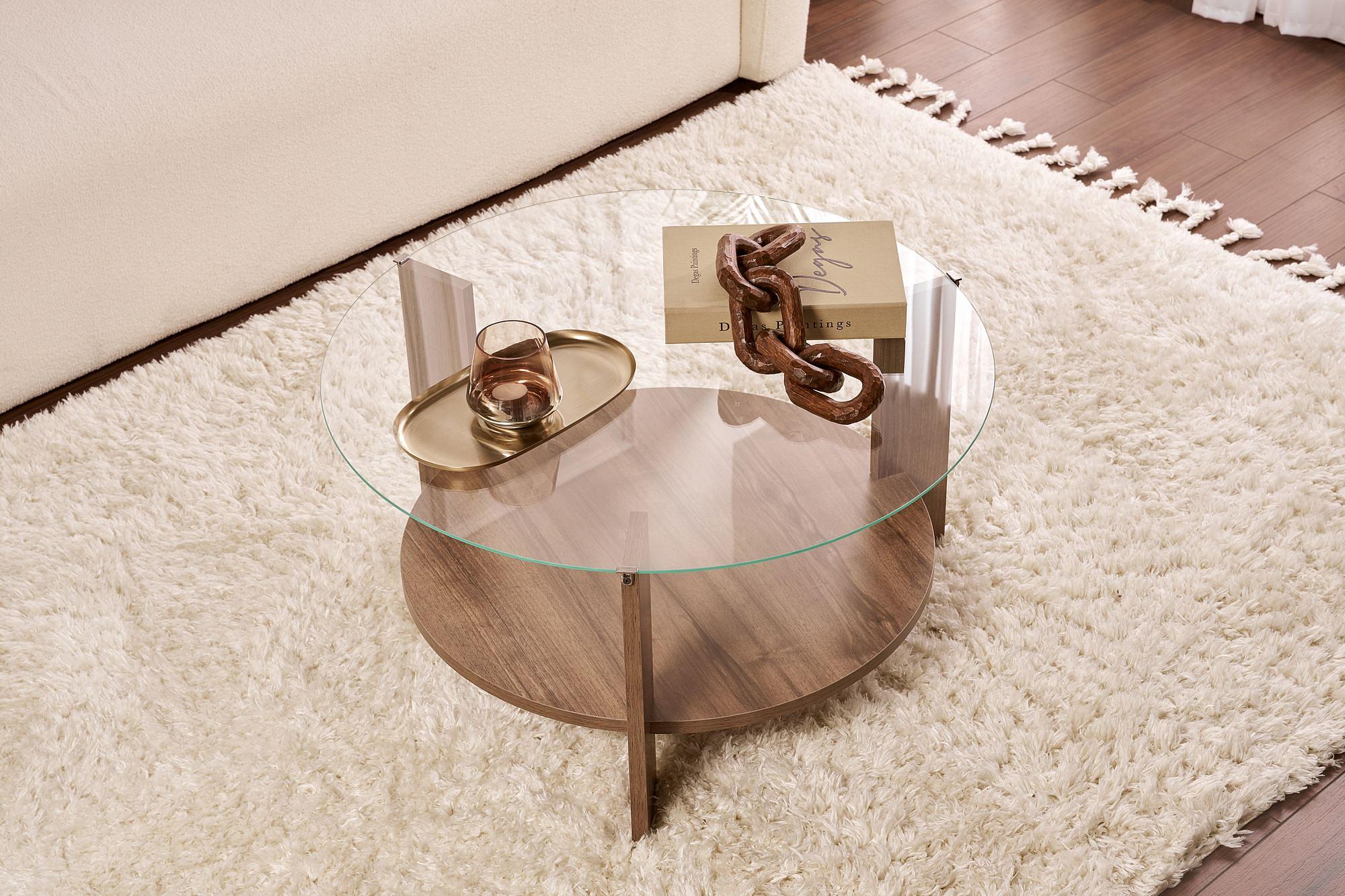 Clara Coffee table Walnut Transparent Ø75cm 3