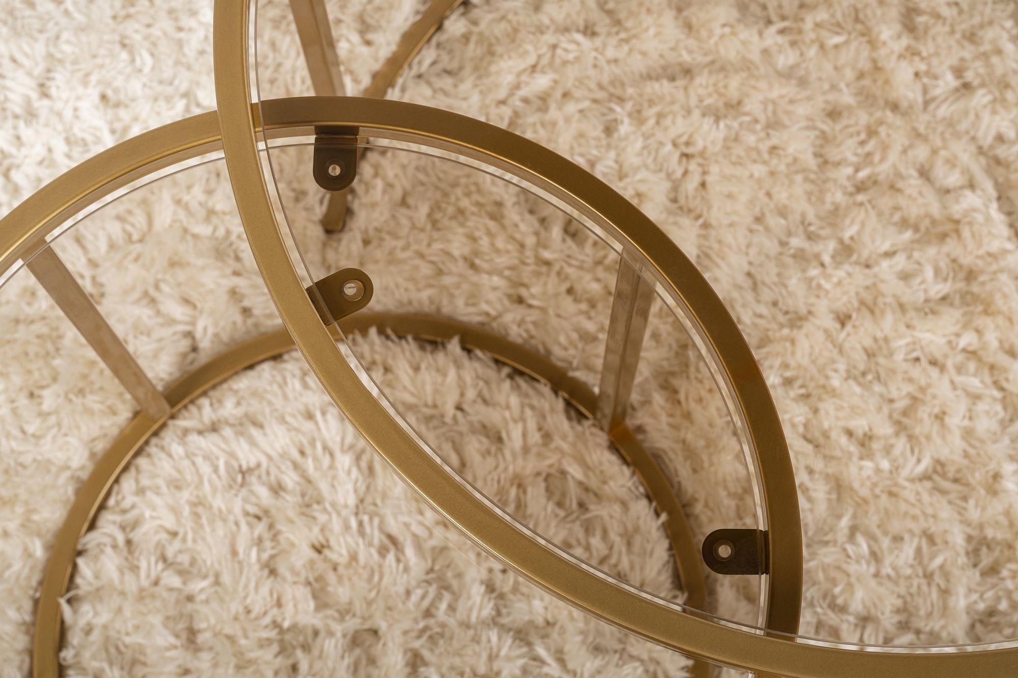 2x Gold Coffee Table Set Gold Transparent Ø80cm Ø60cm Ø42cm 5