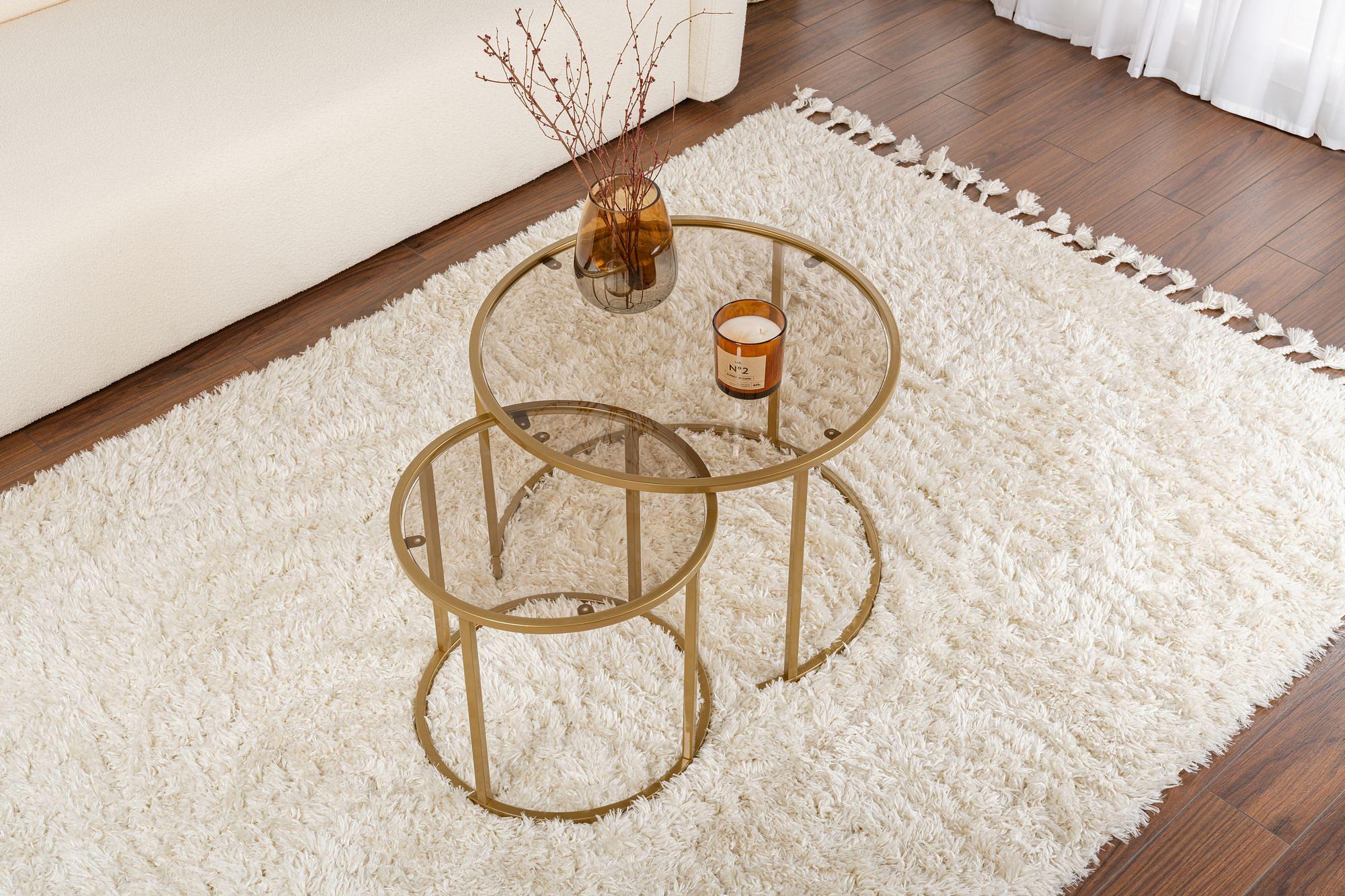 2x Gold Coffee Table Set Gold Transparent Ø80cm Ø60cm Ø42cm 4