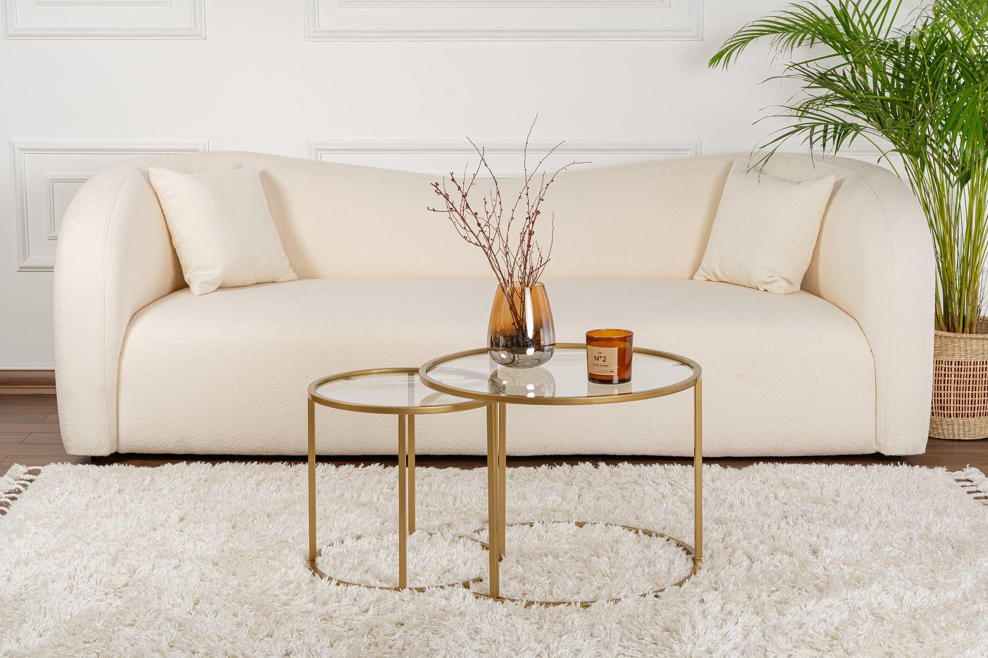 2x Gold Coffee Table Set Gold Transparent Ø80cm Ø60cm Ø42cm 2