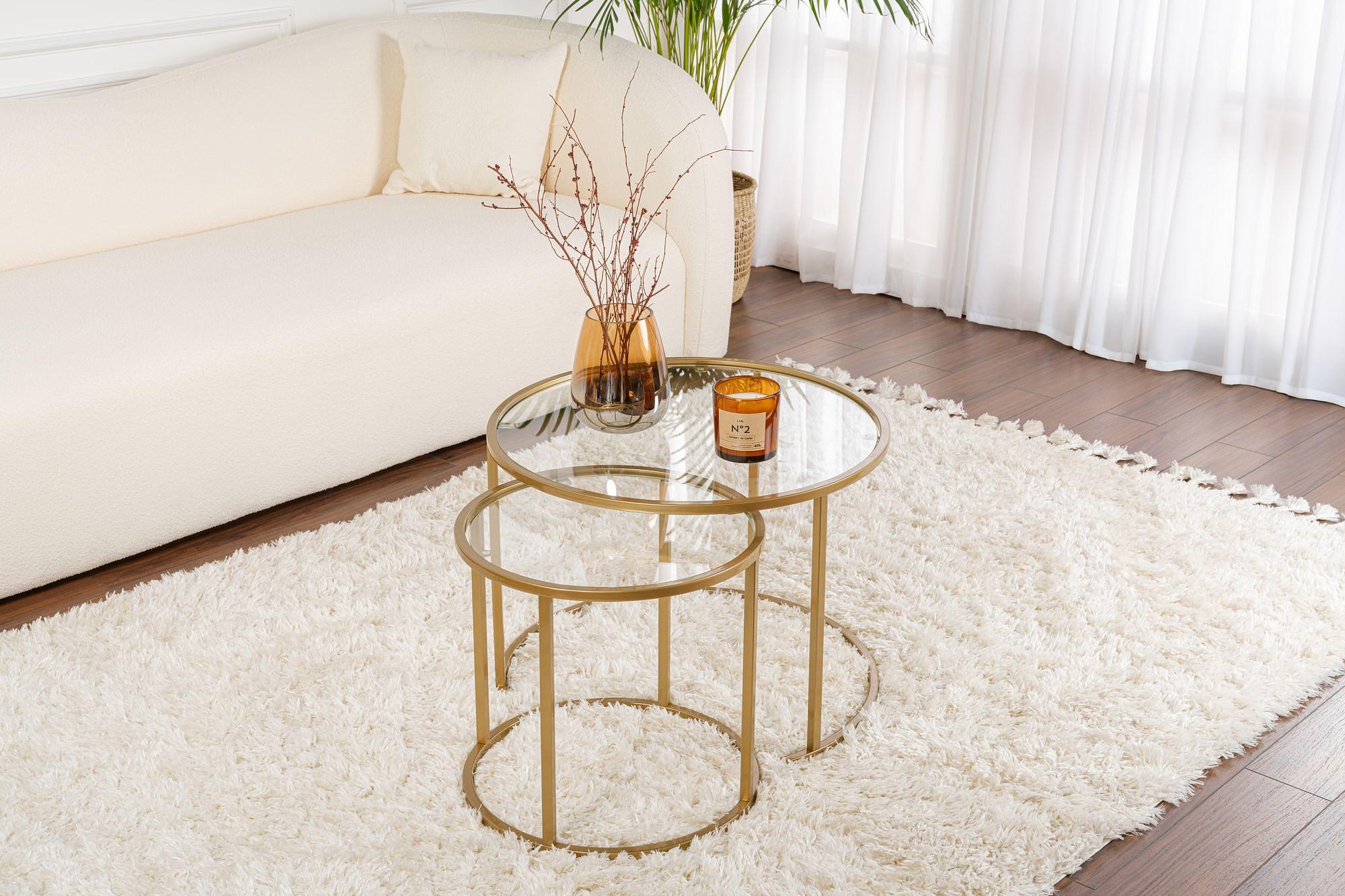 2x Gold Coffee Table Set Gold Transparent Ø80cm Ø60cm Ø42cm 1