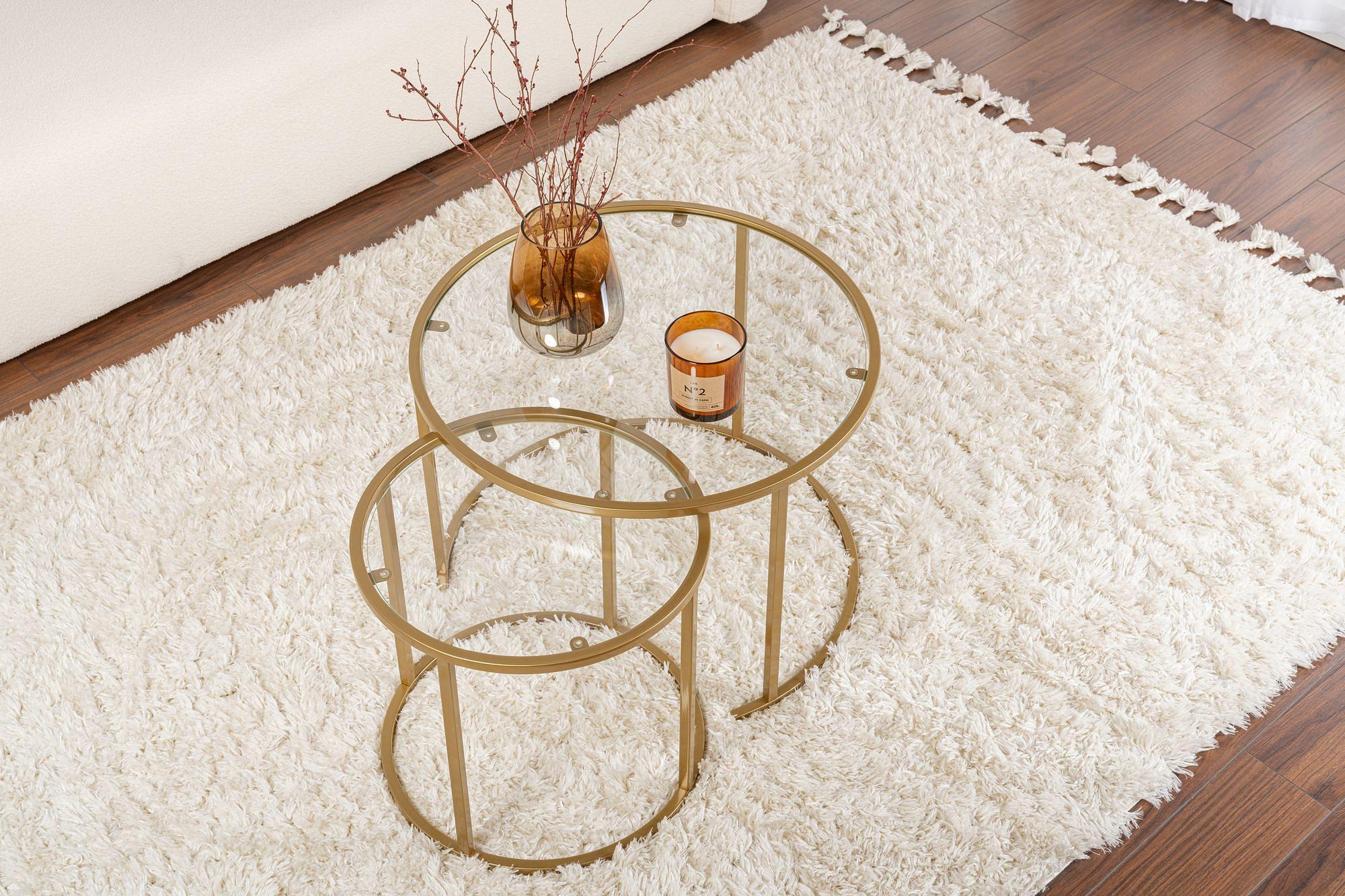 2x Gold Coffee Table Set Gold Transparent Ø80cm Ø60cm Ø42cm 4