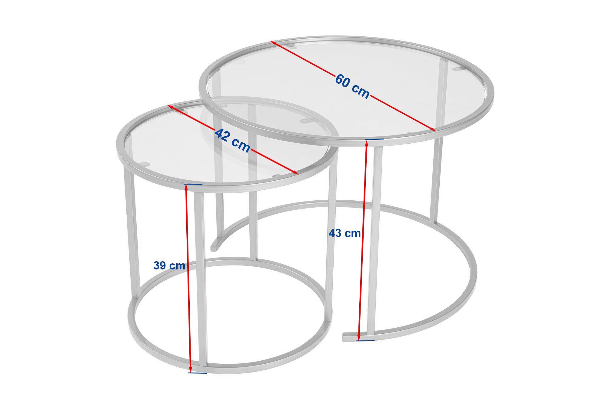 2x Aurum Couchtisch-Set Gold Transparent Ø80cm Ø60cm Ø42cm 7