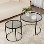 2x Gold Coffee Table Set Gold Transparent Ø80cm Ø60cm Ø42cm 3