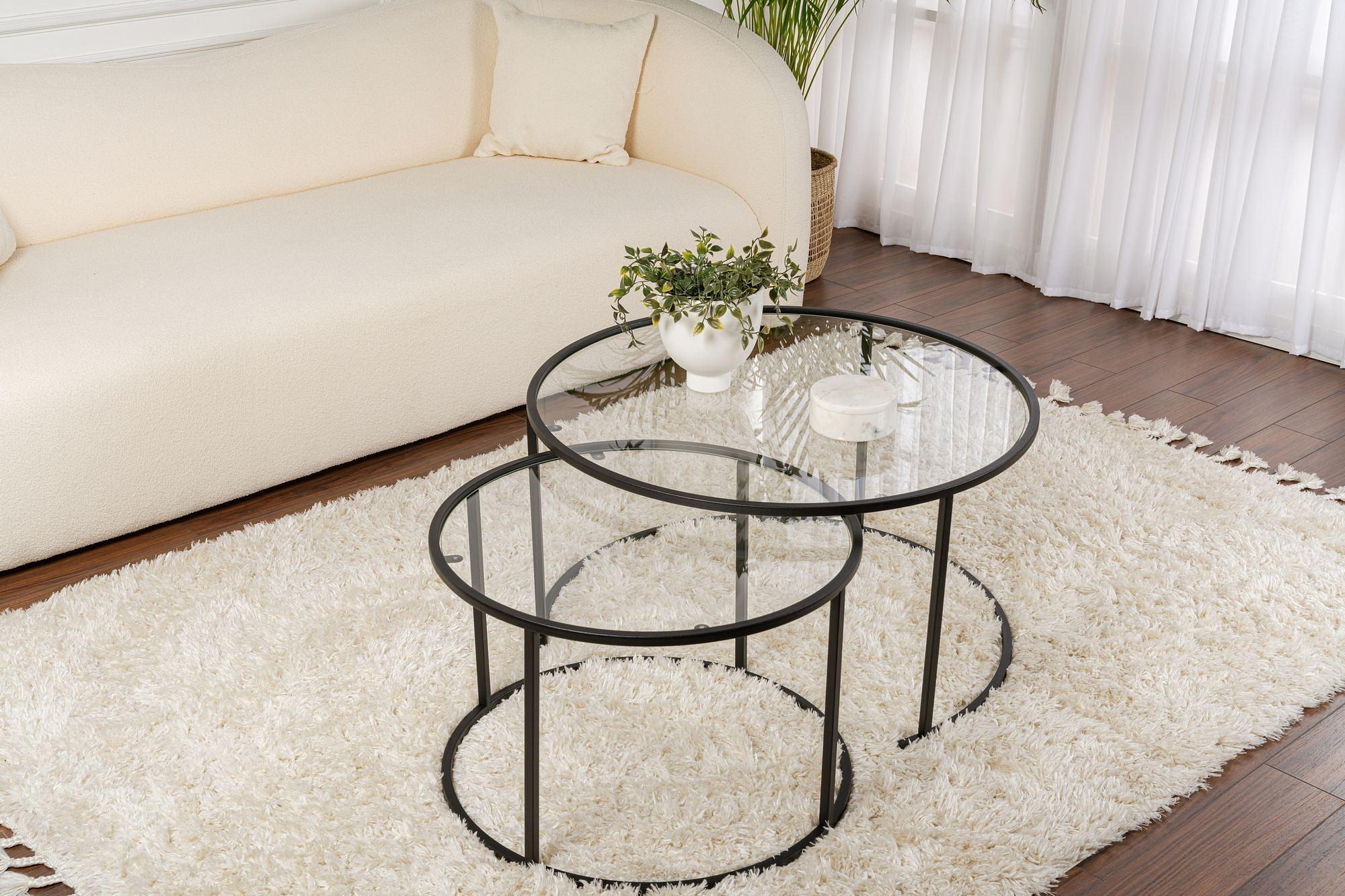 2x Set di tavolini Aurum Nero Trasparente Ø80cm Ø60cm 1