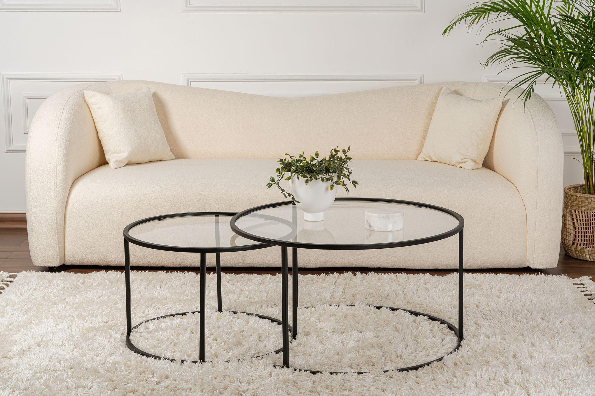 2x Set di tavolini Aurum Nero Trasparente Ø80cm Ø60cm 2