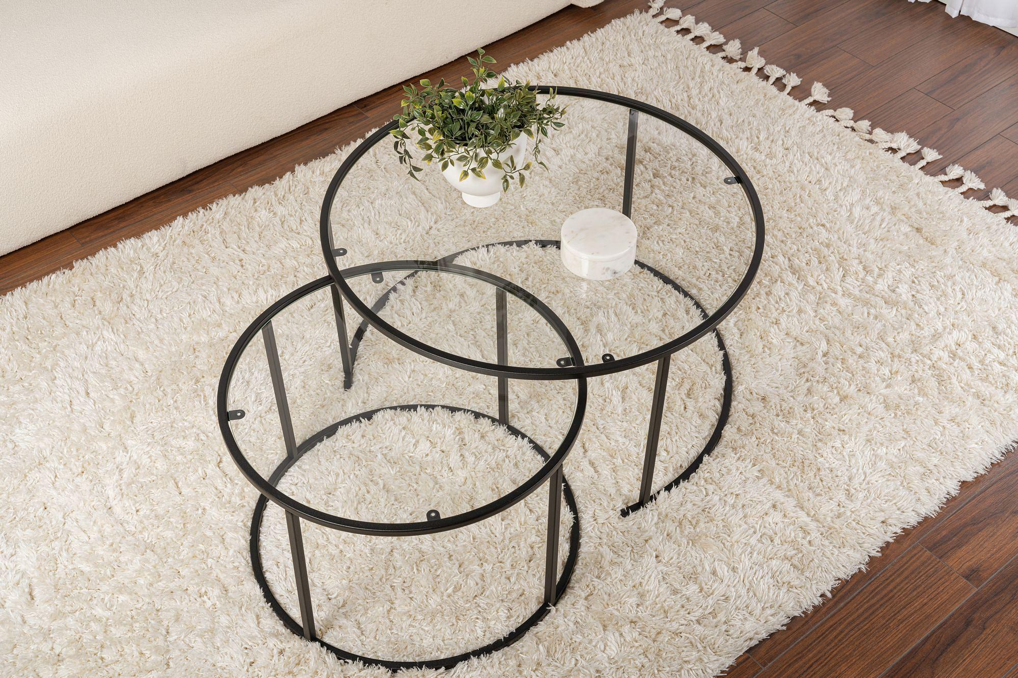 2x Set di tavolini Aurum Nero Trasparente Ø80cm Ø60cm 4