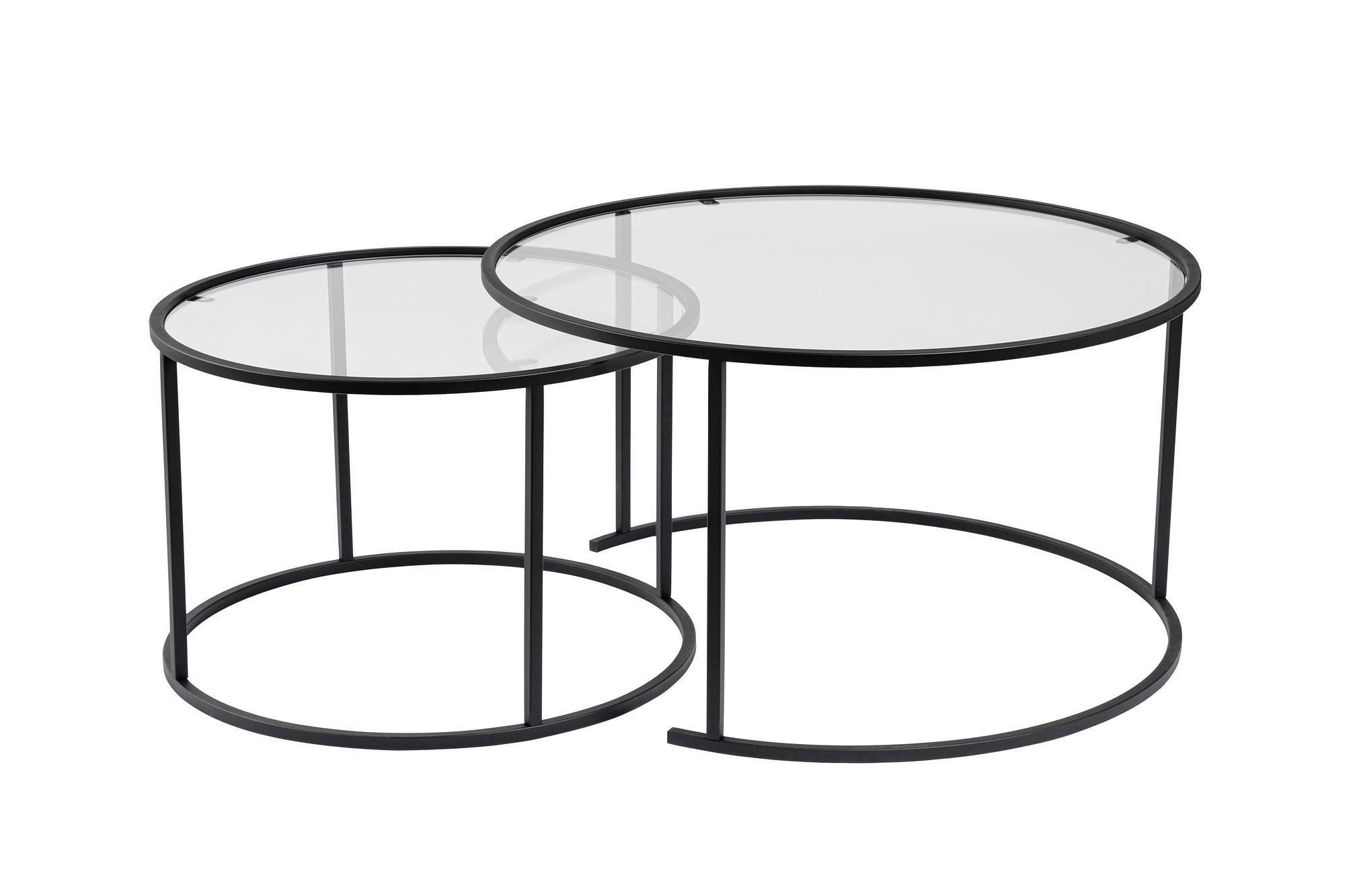 2x Aurum Coffee Table Set Black Transparent Ø80cm Ø60cm 6