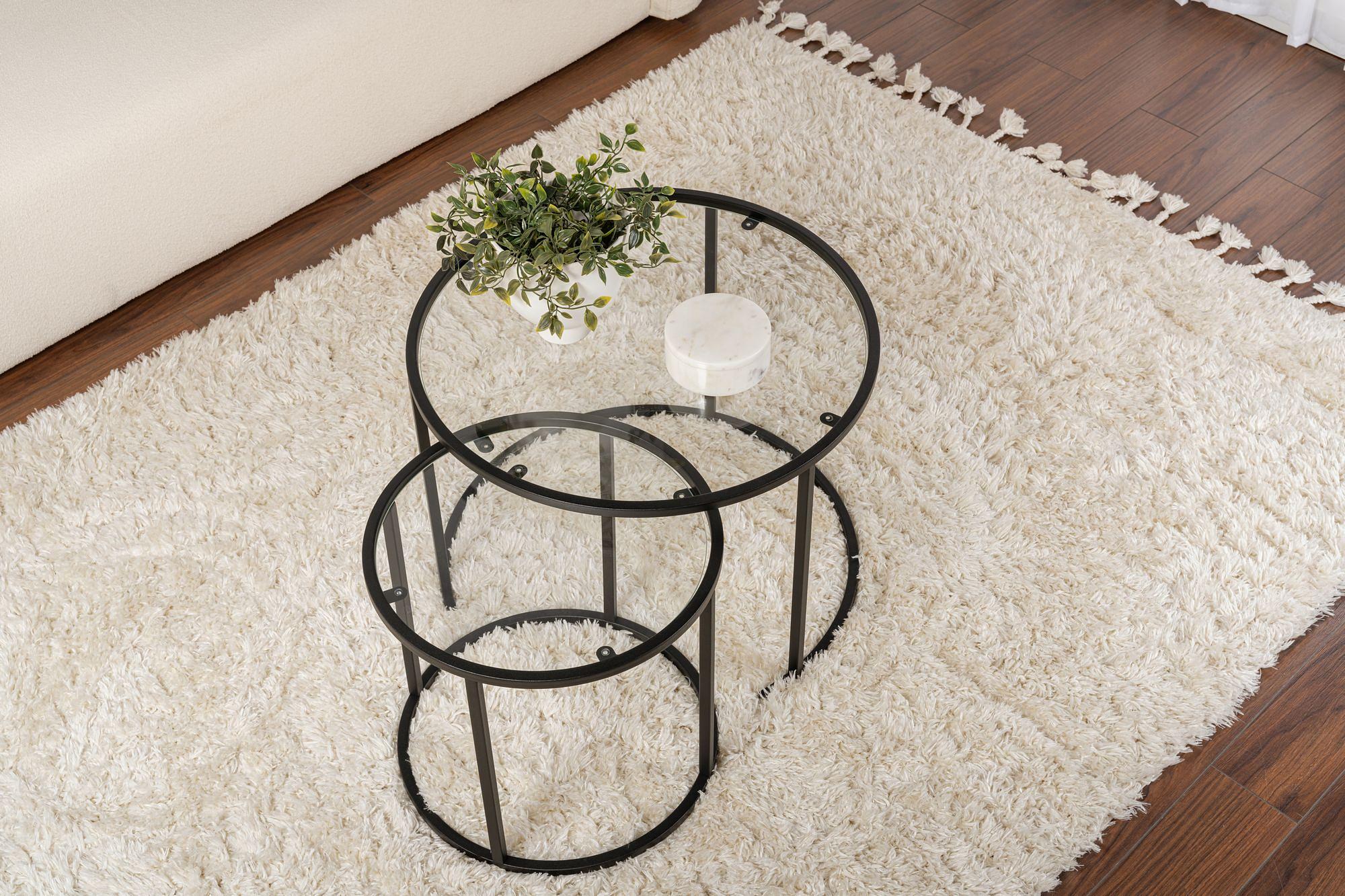 2x Gold Coffee Table Set Gold Transparent 80cm Ø60cm Ø42cm 4