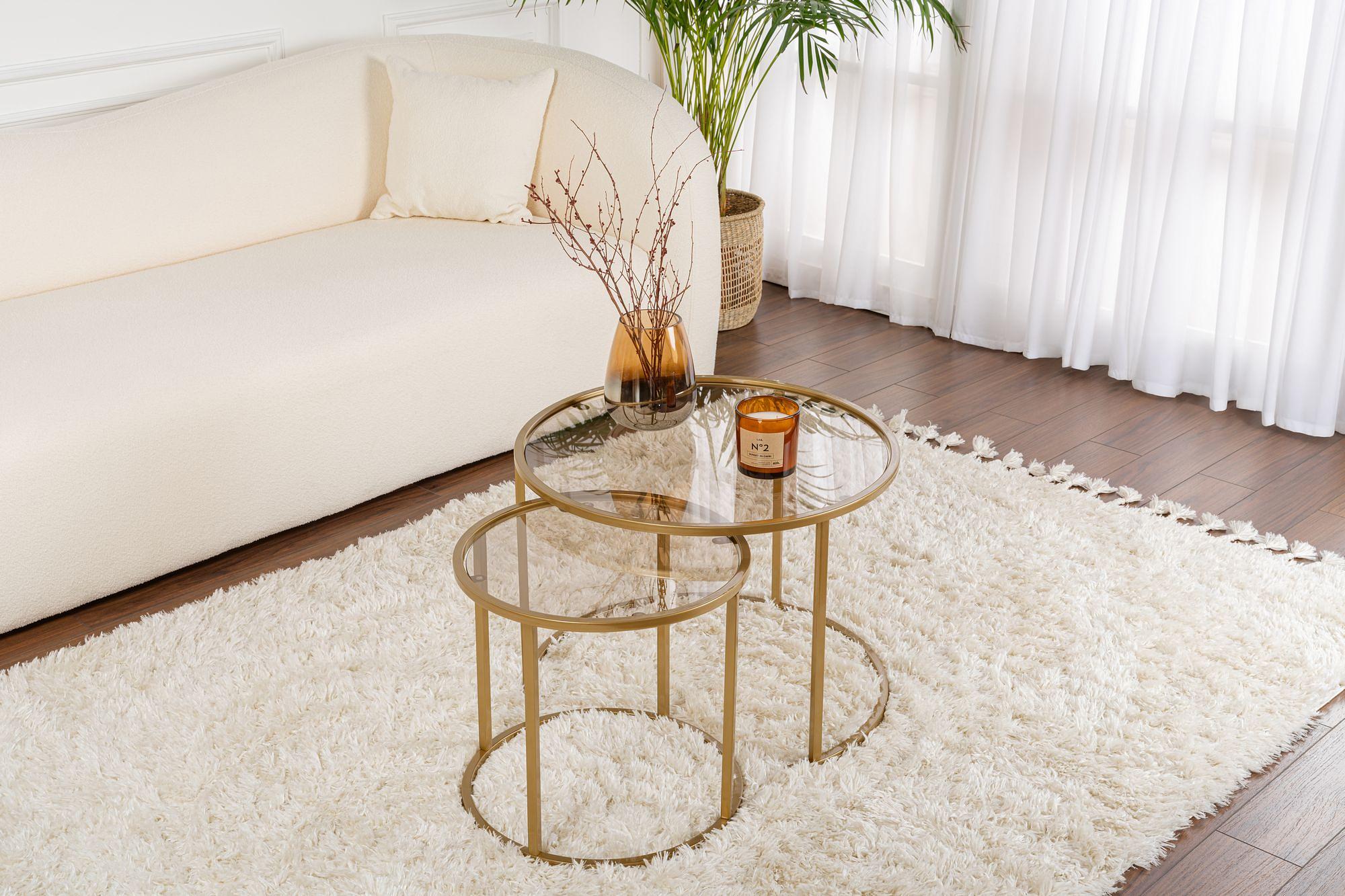 2x Gold Coffee Table Set Gold Transparent Ø80cm Ø60cm Ø42cm 1
