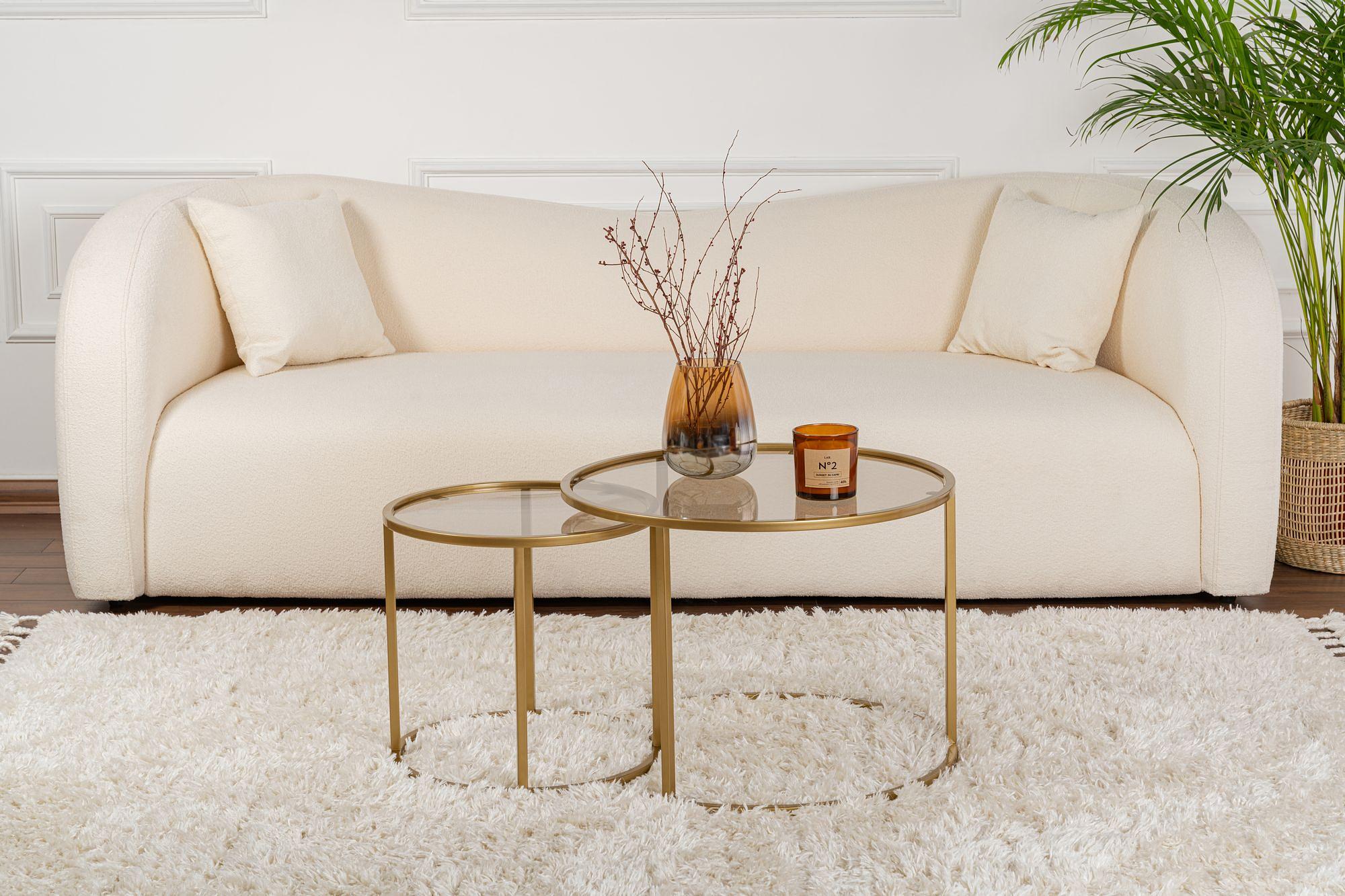2x Gold Coffee Table Set Gold Transparent Ø80cm Ø60cm Ø42cm 2