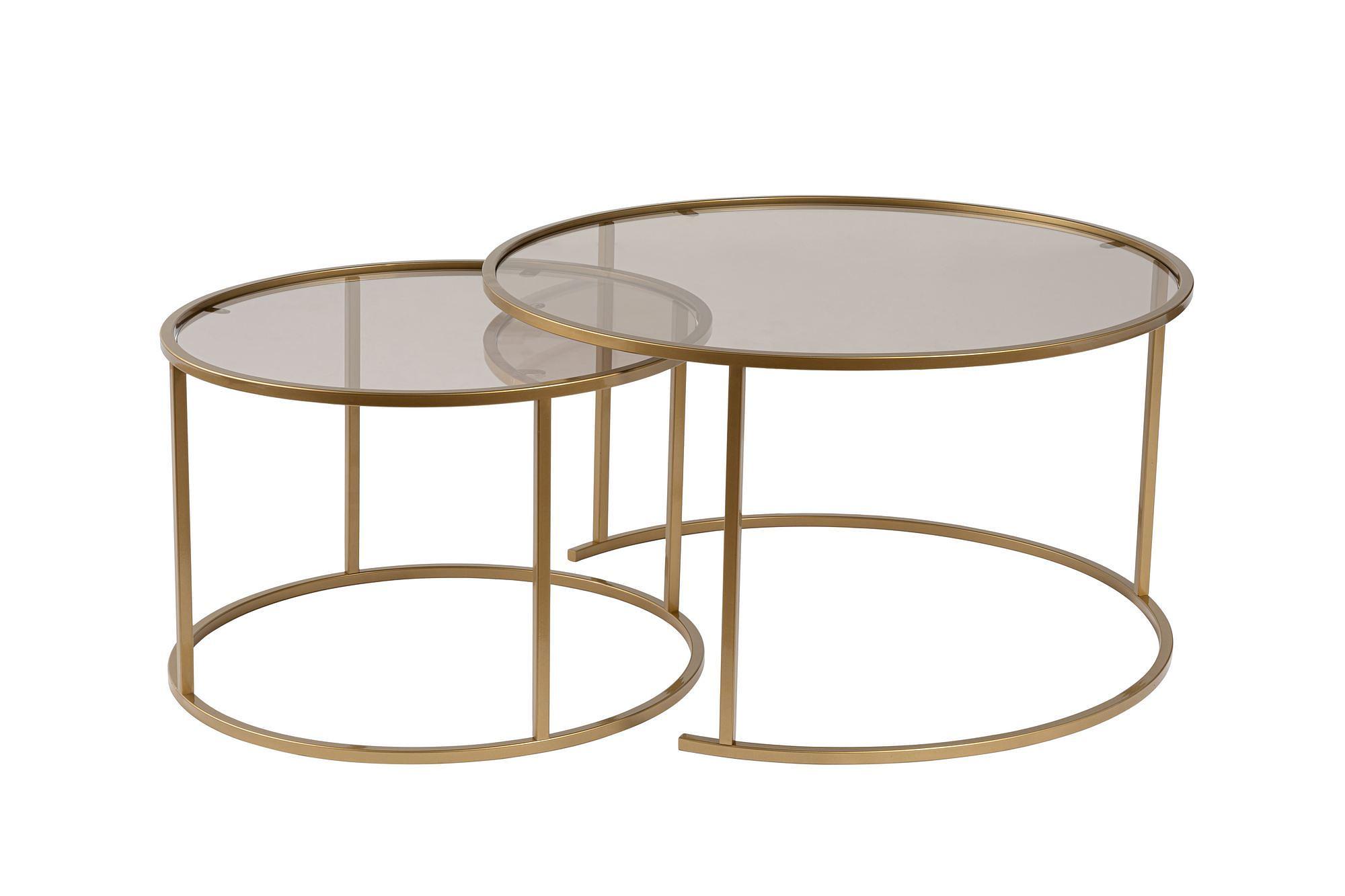 2x Gold Coffee Table Set Gold Bronze Ø80cm Ø60cm 0