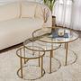 3x Gold Coffee Table Set Gold Transparent Ø80cm Ø60cm Ø42cm 1