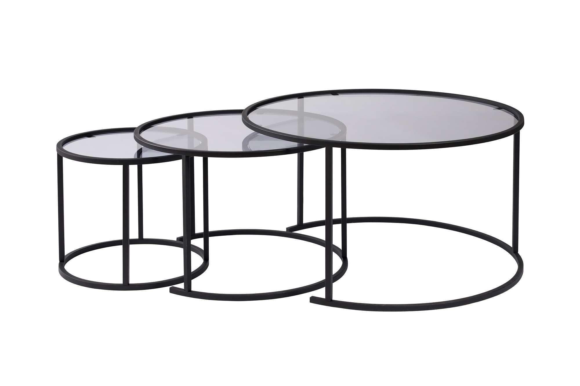 3x Aurum Coffee Table Set Black Grey Ø80cm Ø60cm Ø42cm 0