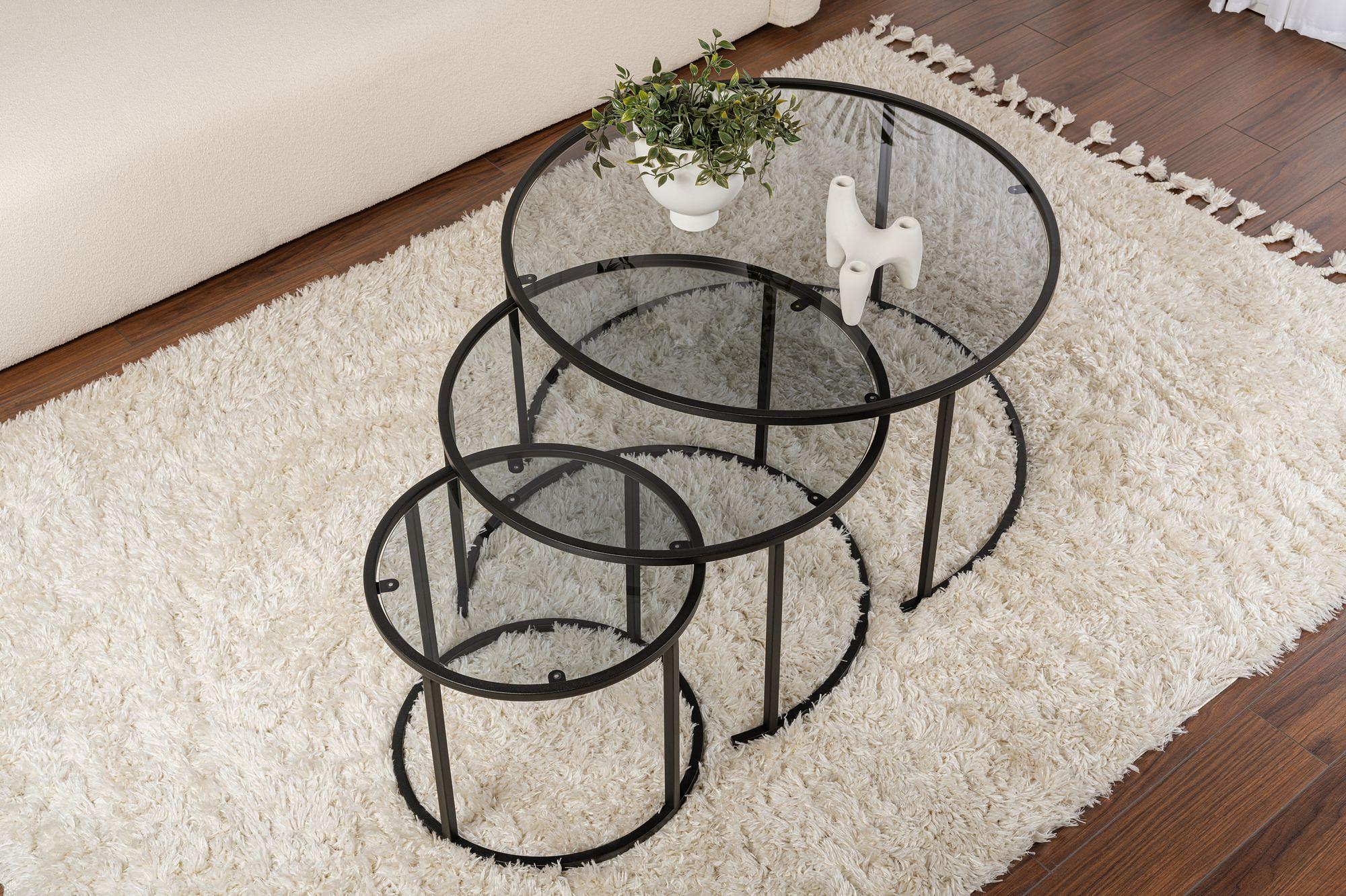 3x Aurum Coffee Table Set Black Grey Ø80cm Ø60cm Ø42cm 4