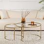 2x Aurum Couchtisch-Set Gold Transparent Ø80cm Ø60cm 2