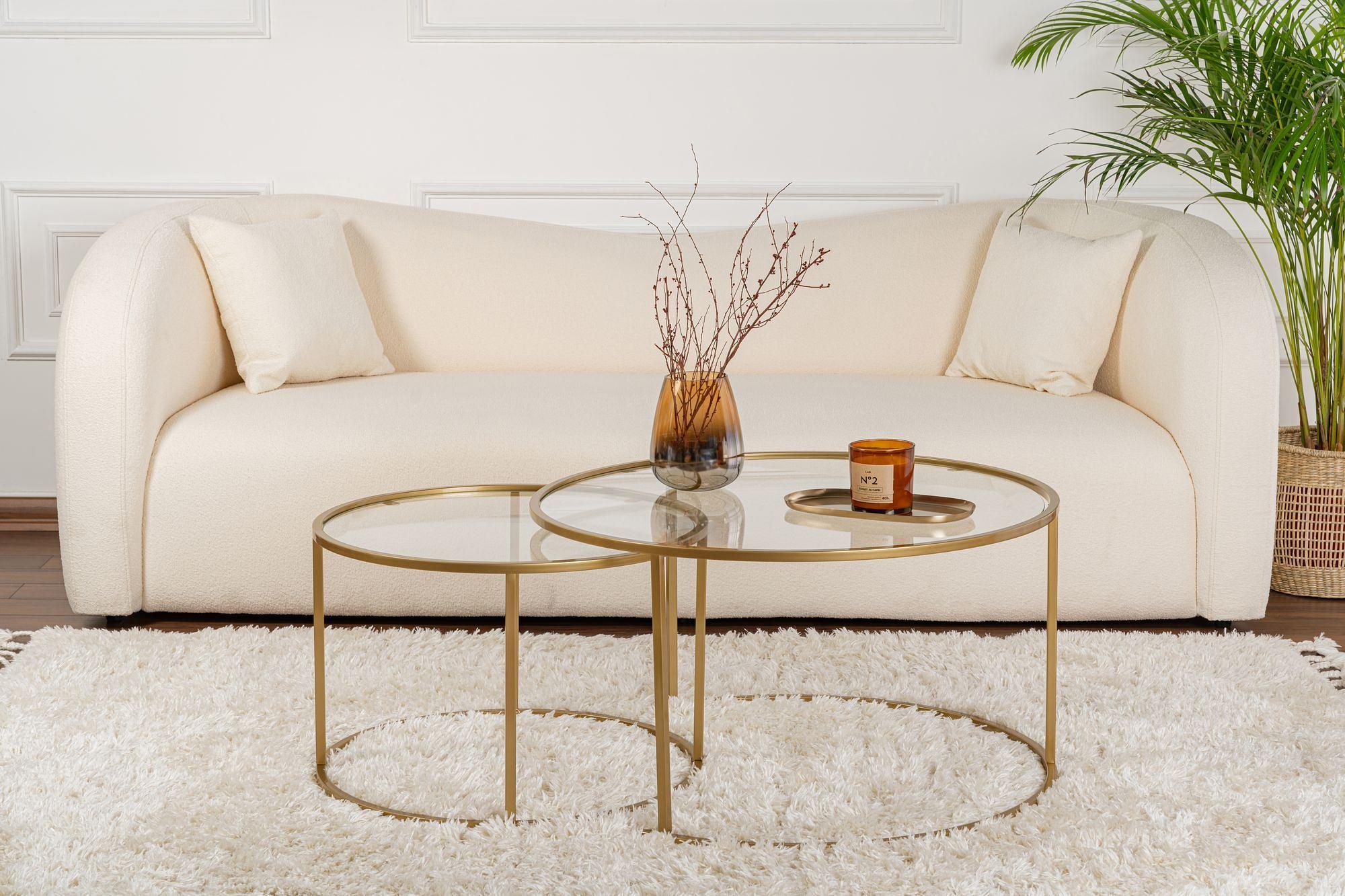 2x Aurum Coffee table set Gold Transparent Ø80cm Ø60cm 2