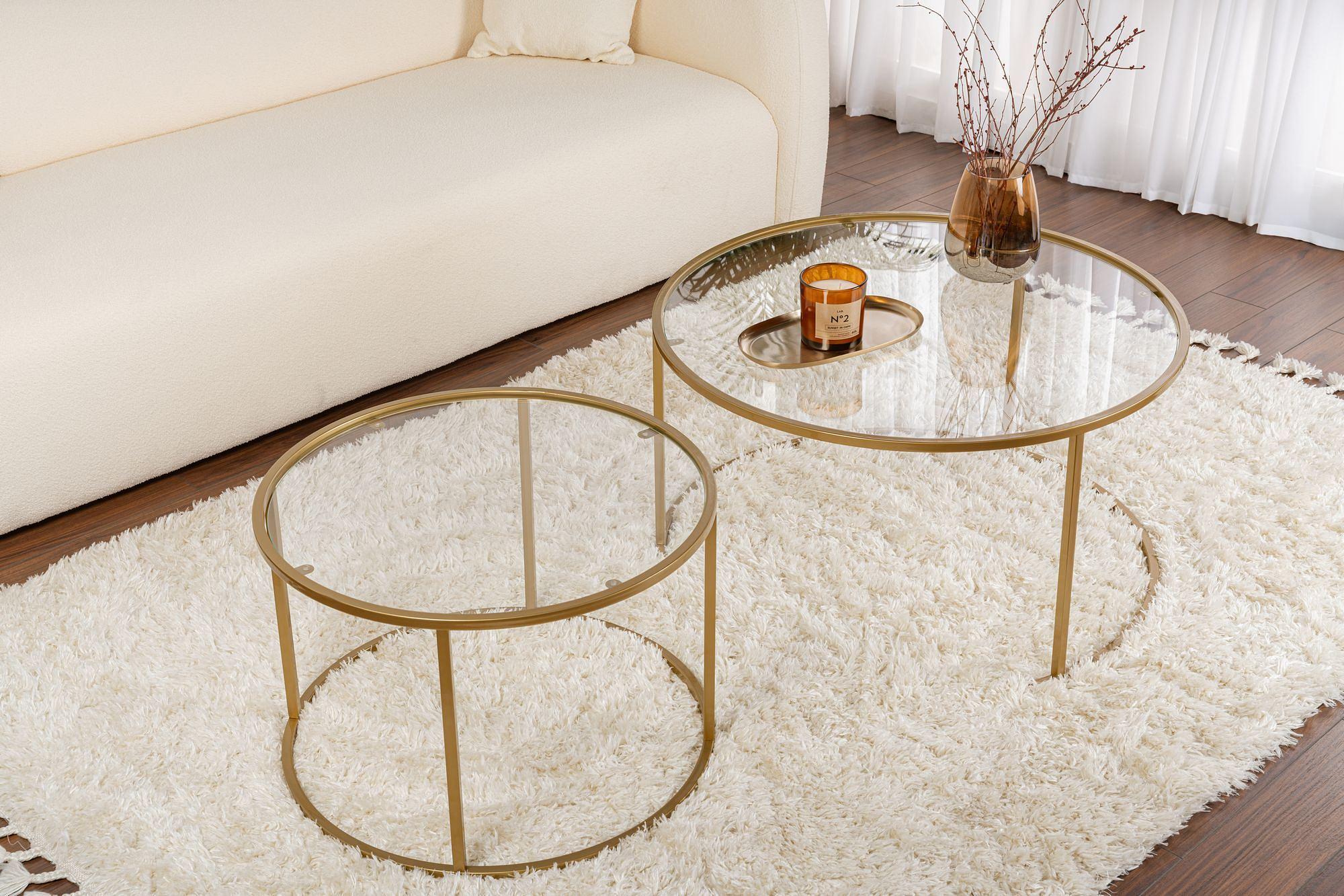 2x Aurum Coffee table set Gold Transparent Ø80cm Ø60cm 3