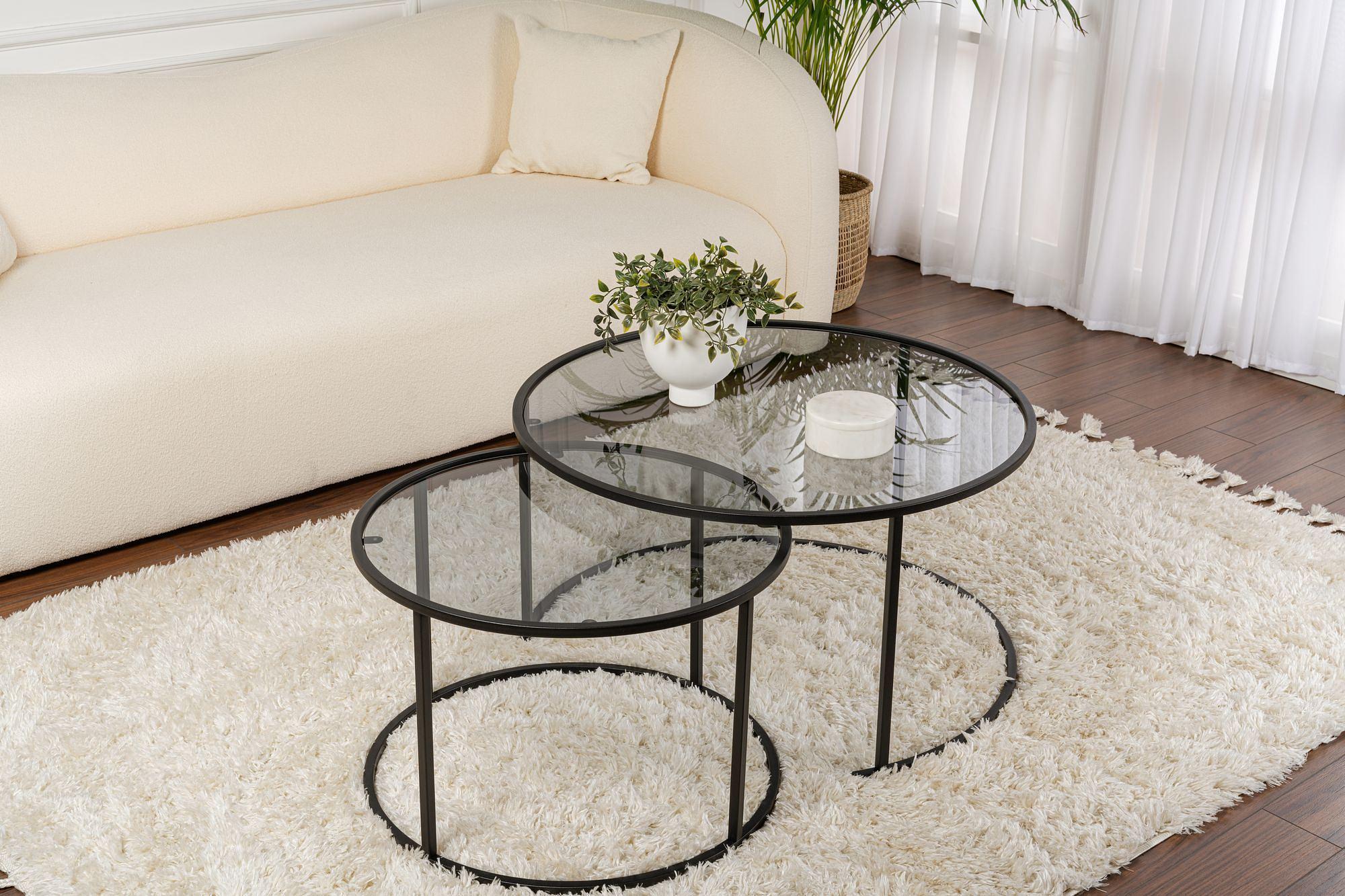 2x Aurum Set di tavolini Nero Grigio Ø80cm Ø60cm 1