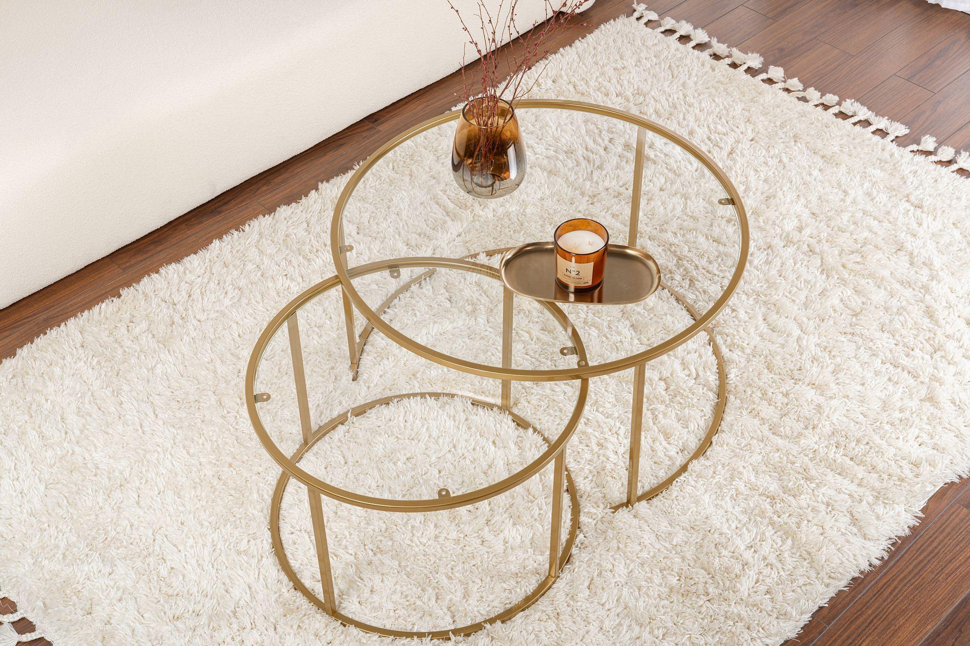 2x Aurum Coffee table set Gold Transparent Ø80cm Ø60cm 4
