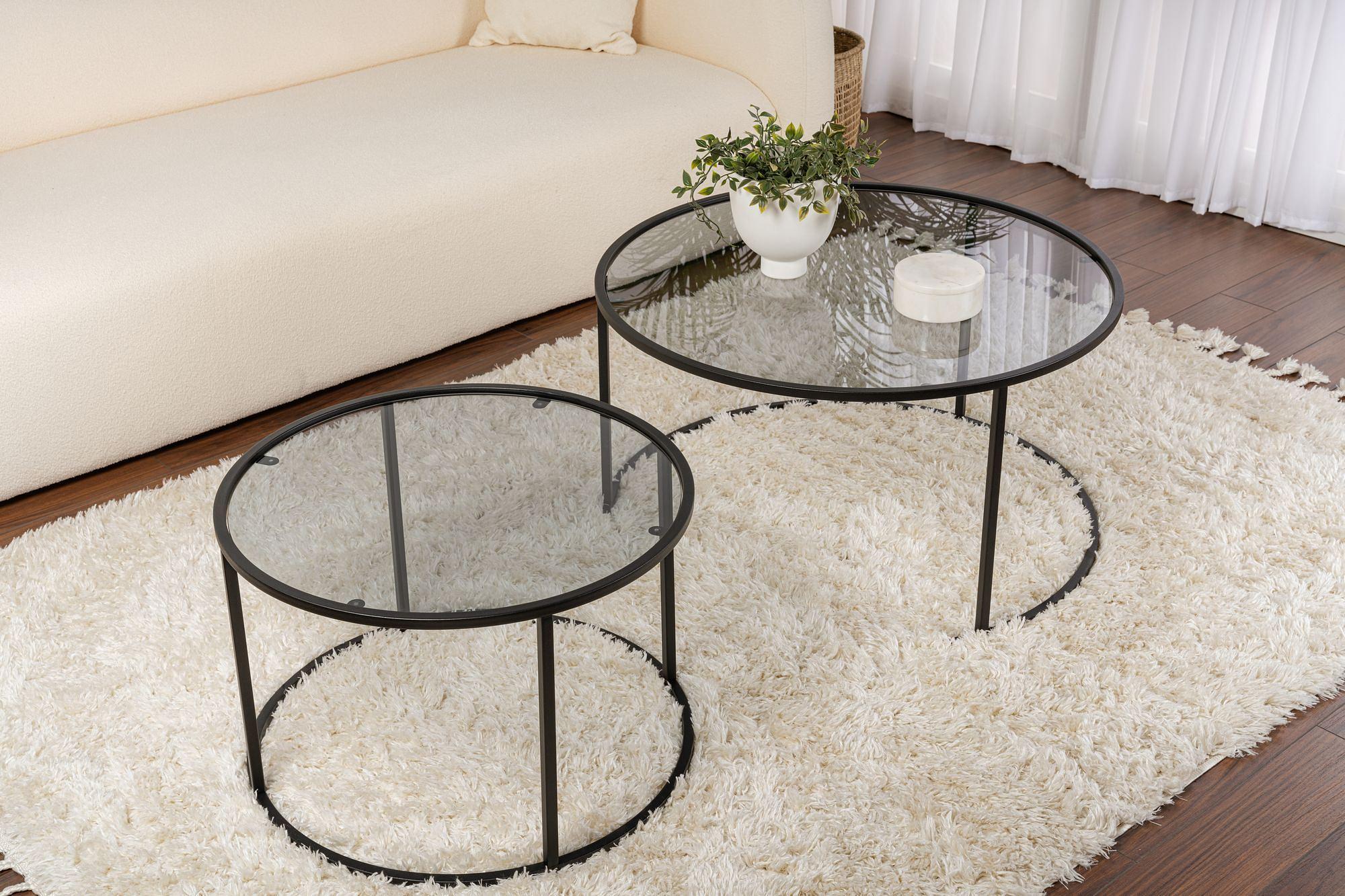 2x Aurum Set di tavolini Nero Grigio Ø80cm Ø60cm 3