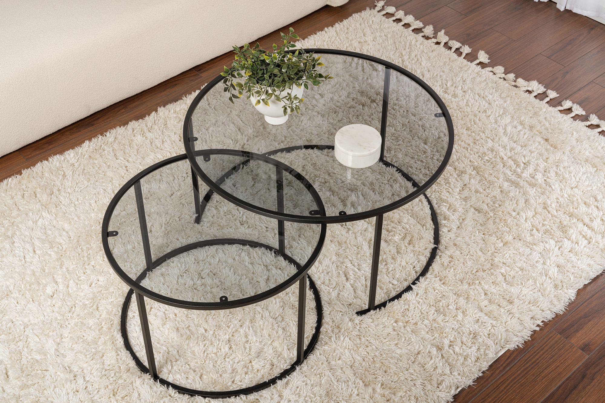 2x Aurum Coffee table set Black Grey Ø80cm Ø60cm 4