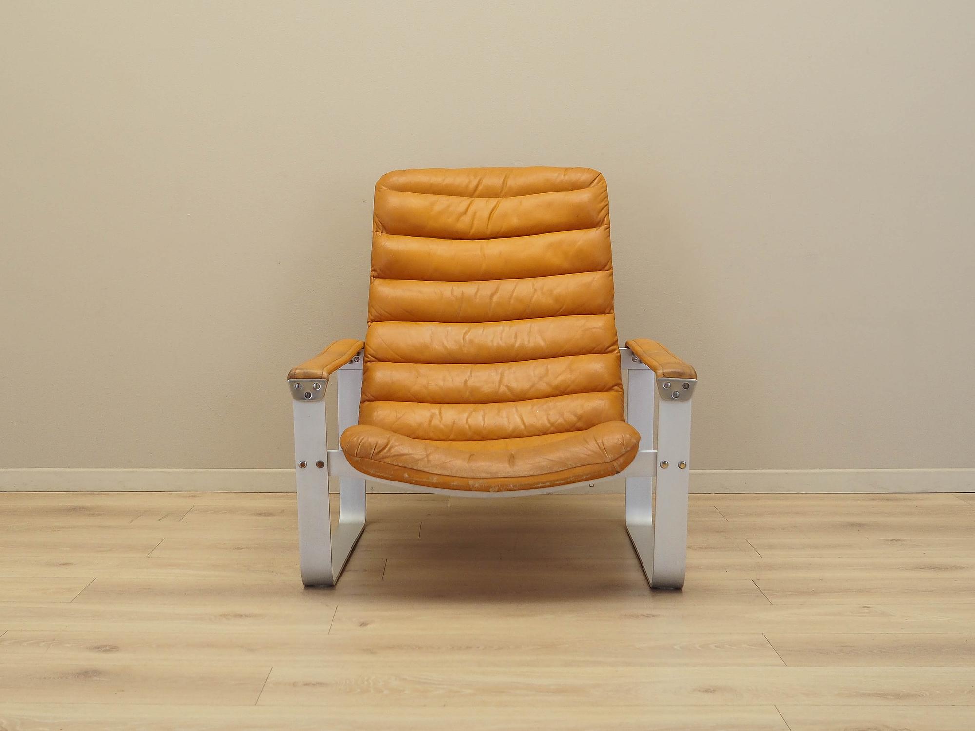Lounge Chair Metall Leder Orange 1960er Jahre 1