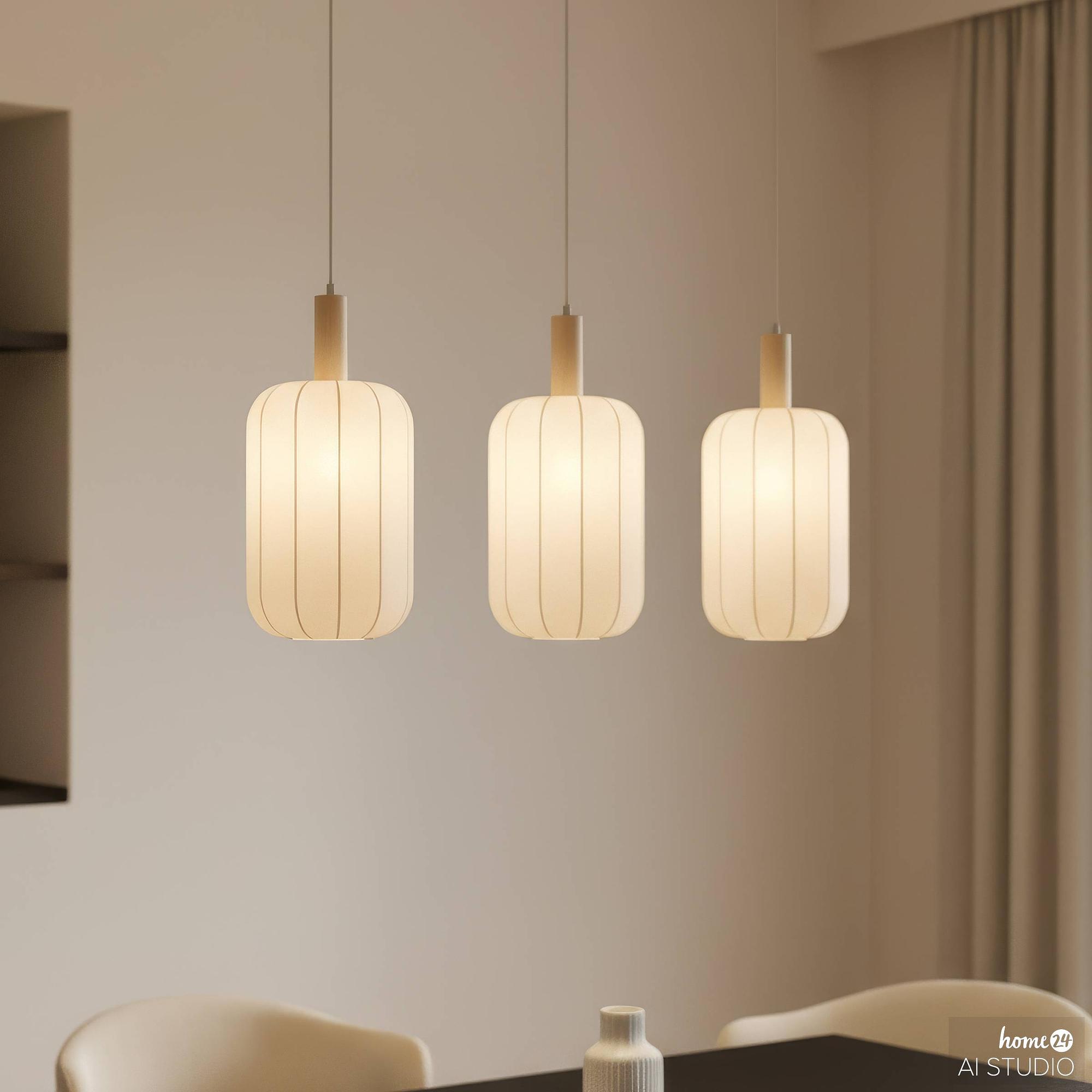 3-Flammig ONI Pendelleuchte Nylon Eisen Beige 0