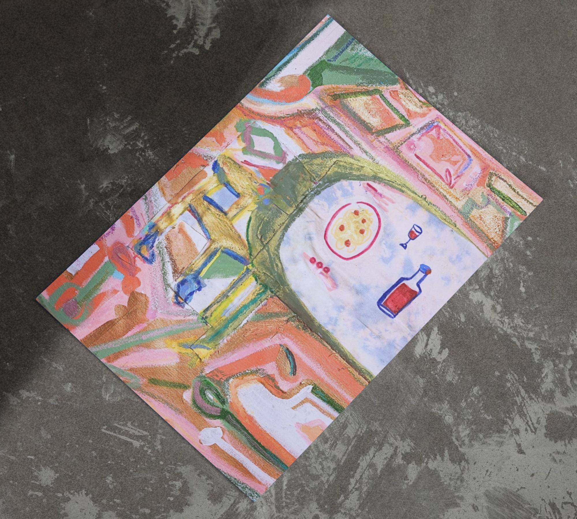 Il Tavolo con Spaghetti Stampa d'arte Multicolore 4