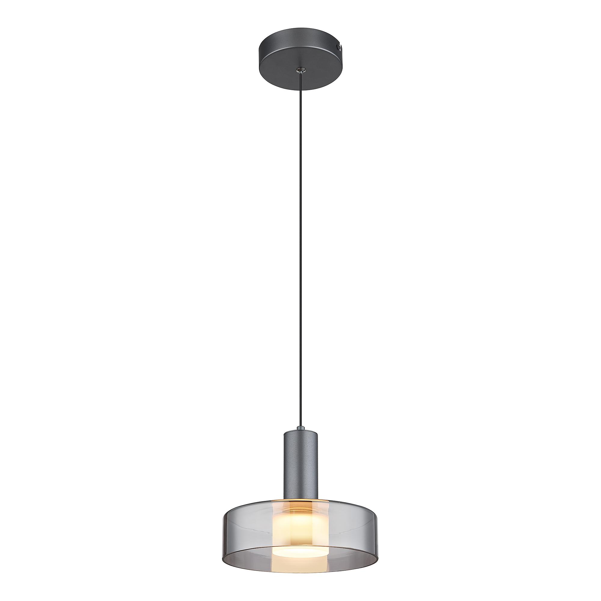 1-Flame Grant LED Pendant Light Smoked Glass Aluminum 3