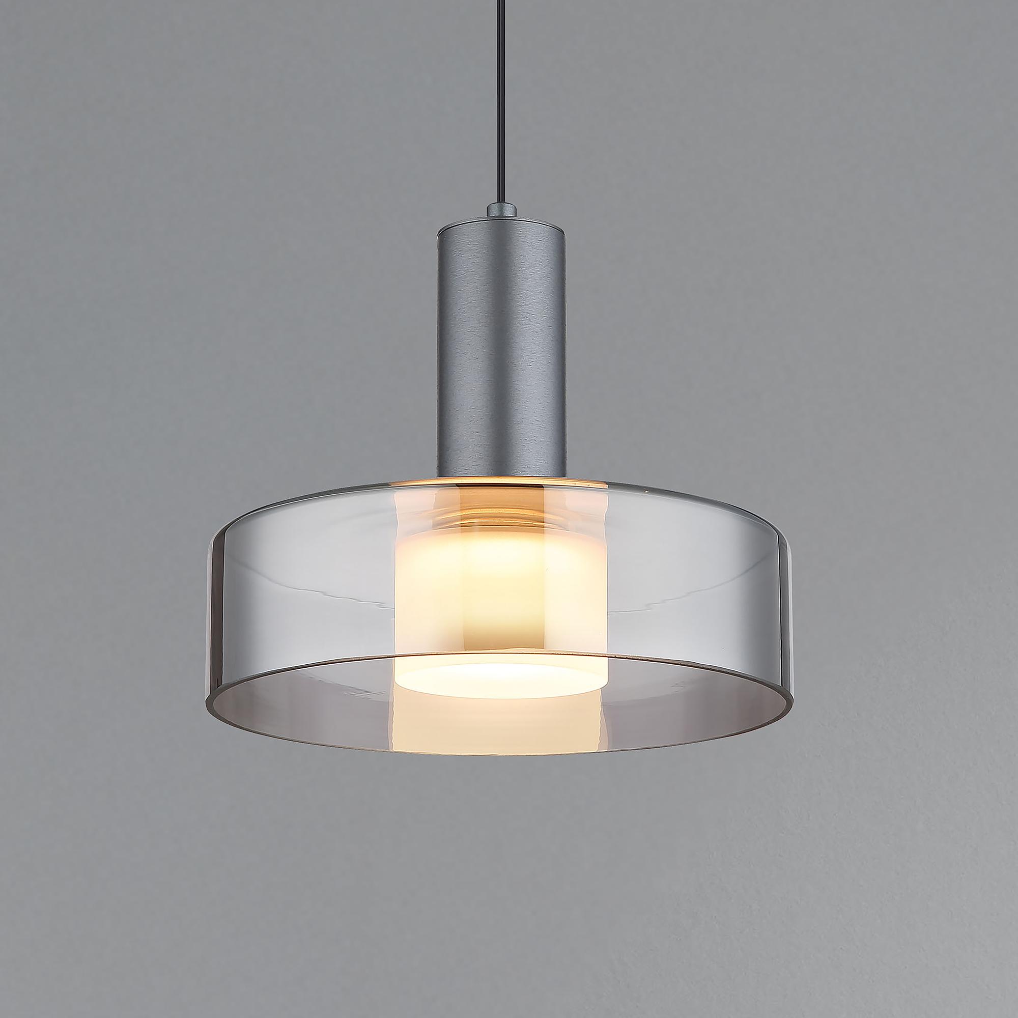 1-Flame Grant LED Pendant Light Smoked Glass Aluminum 1