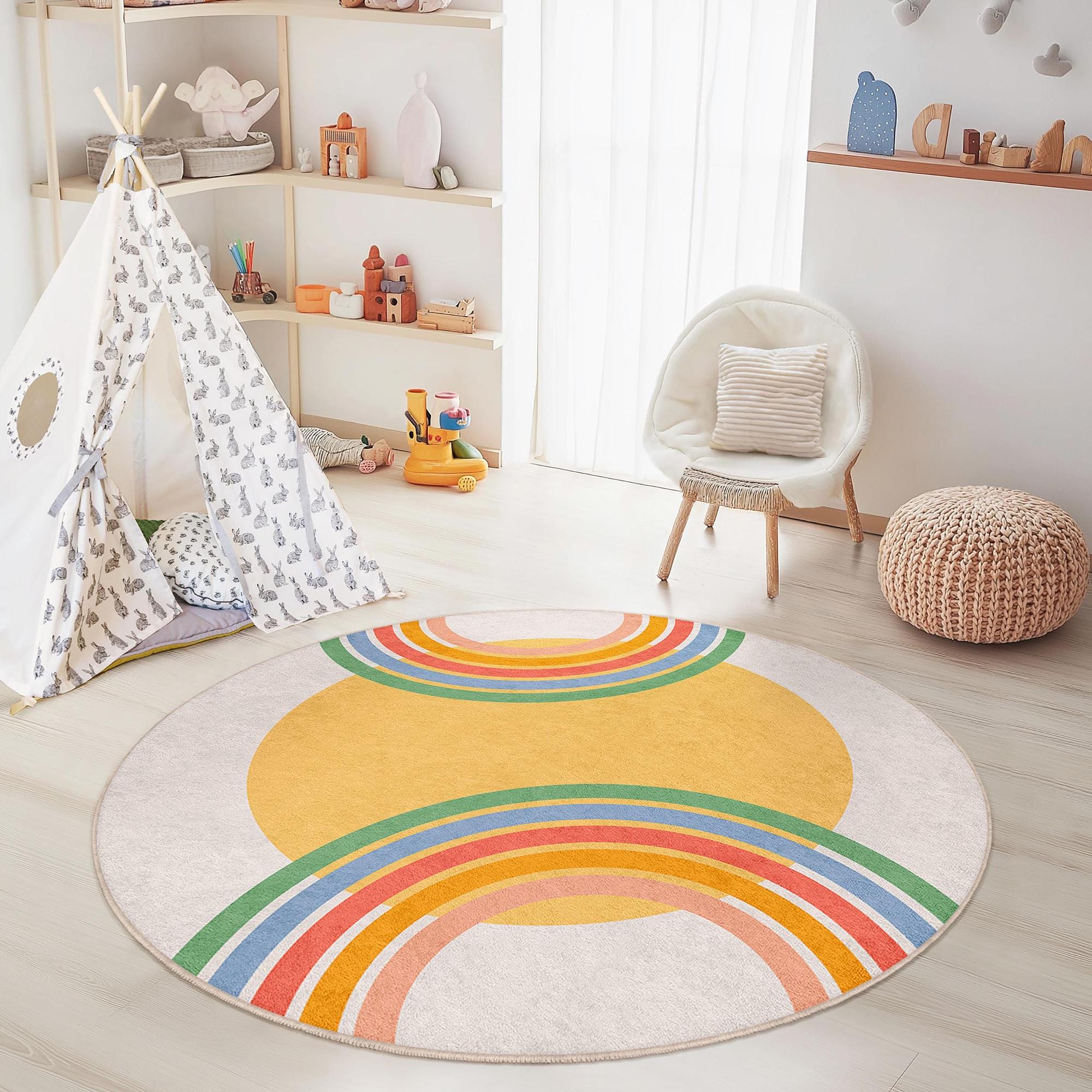 Rainbow-circle Children's rug Multicolored Ø120cm 2