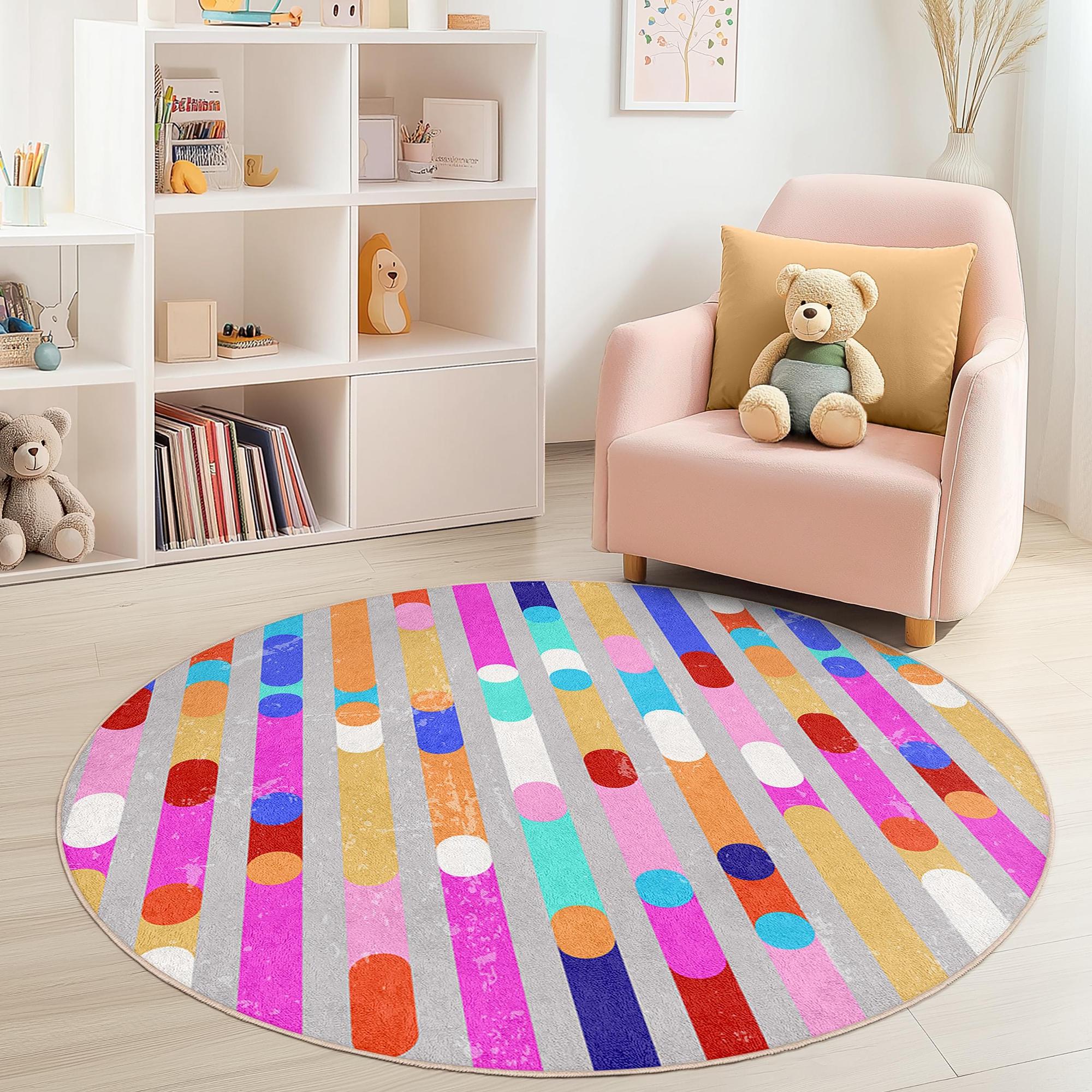 Striped Children's Rug Multicolored Ø180cm 2