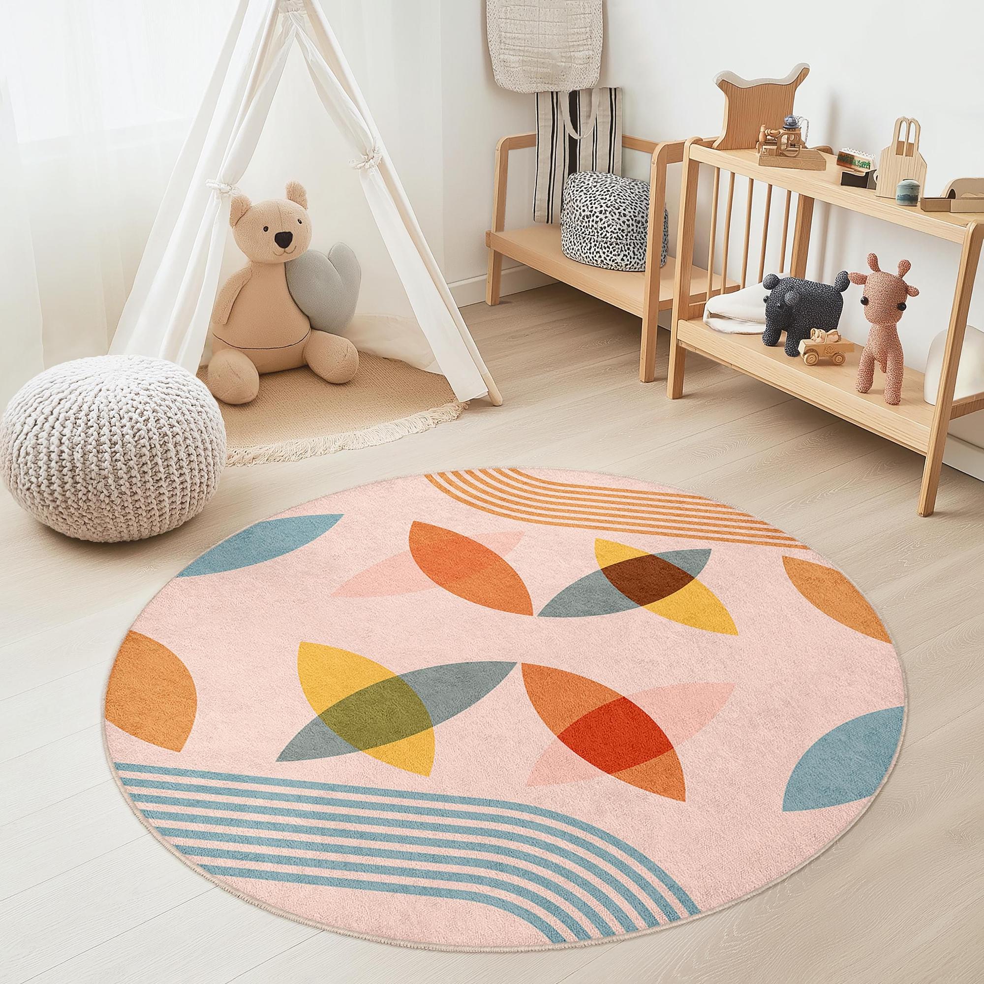 Leaf pattern Children's rug Multicolored Ø150cm 3