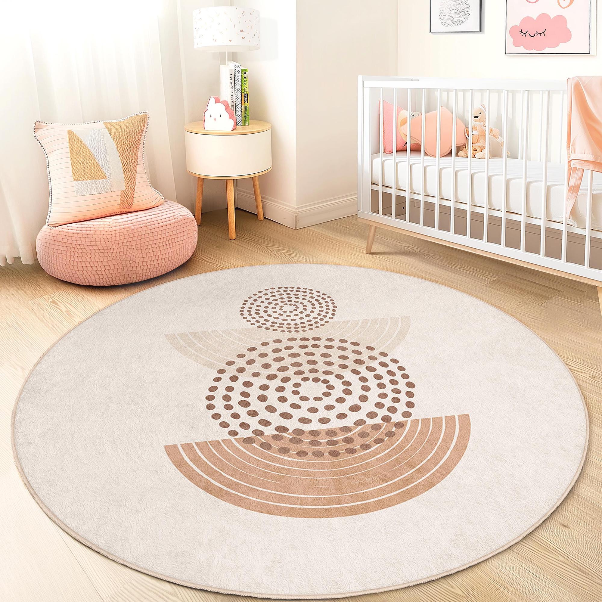 Geometric Pattern Children's Rug Multicolored Ø120cm 0