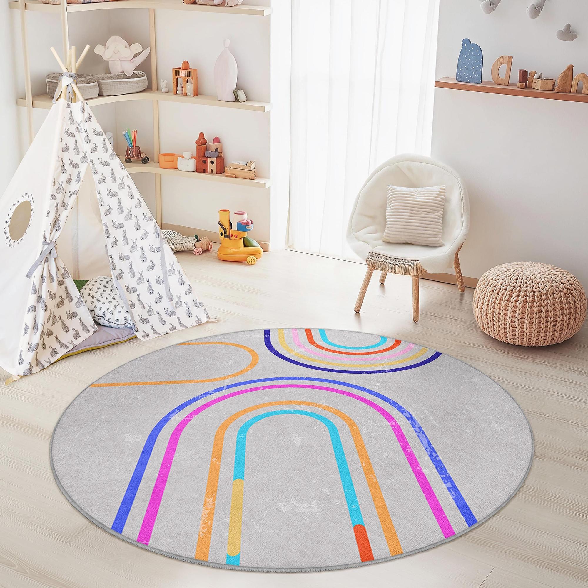 Regenbogen Kinderteppich Mehrfarbig Ø120cm 3