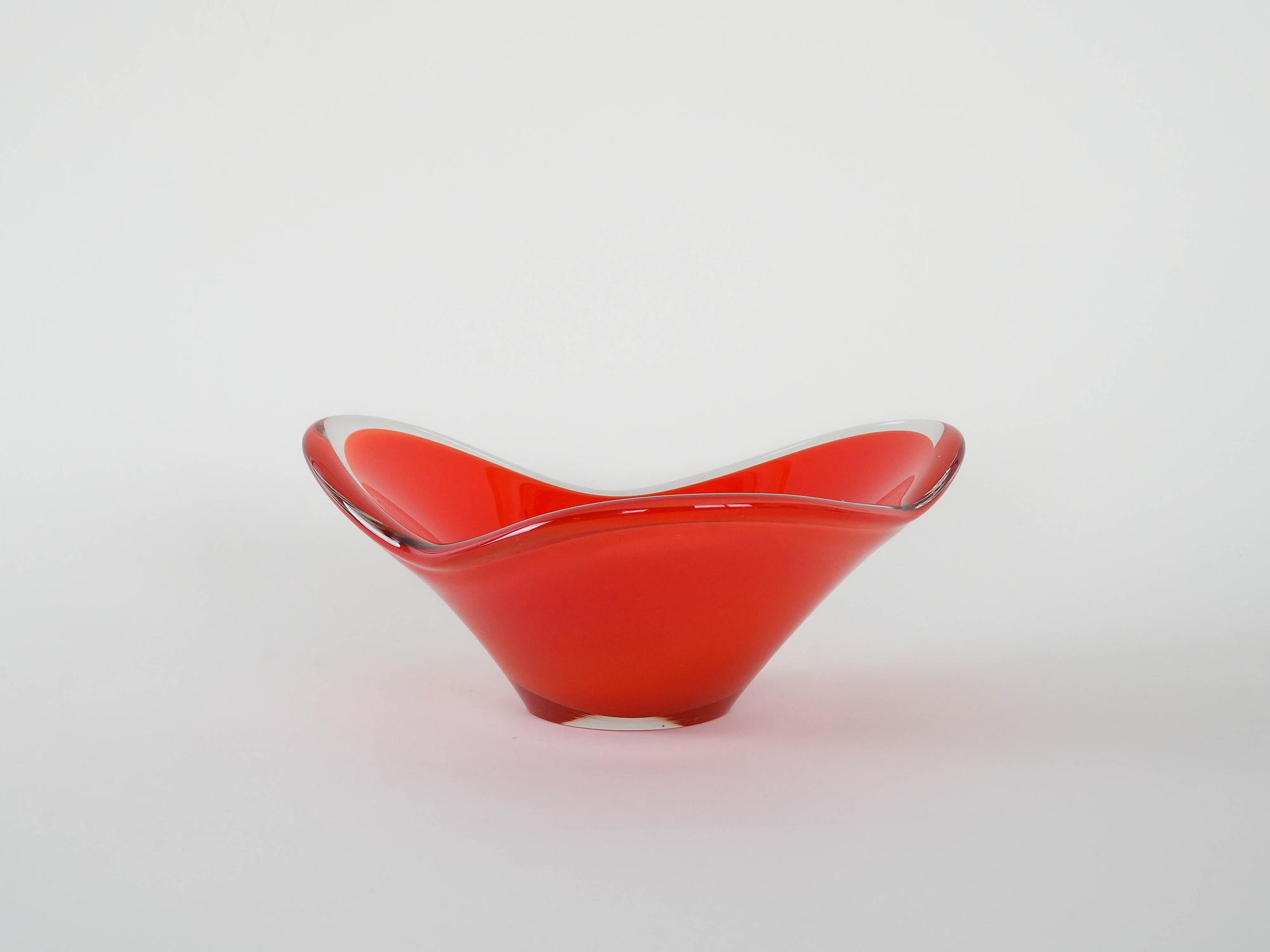 Platte Muranoglas Rot 1960er Jahre 1