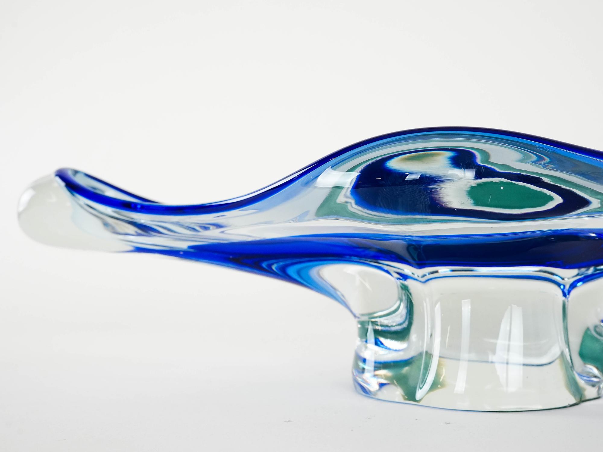 Böhmische Platte Blau Transparent 1970er Jahre 8
