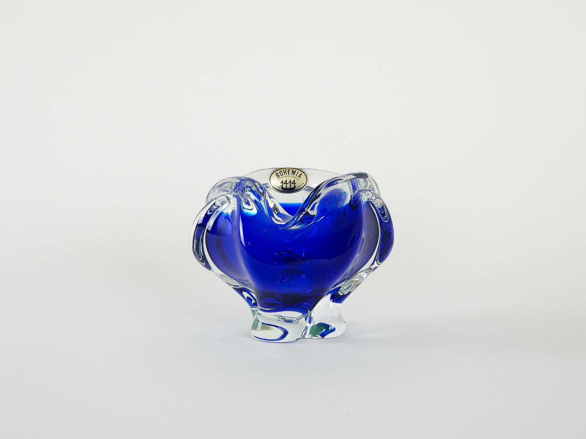 Böhmische Schale Blau Transparent 1970er Jahre 1