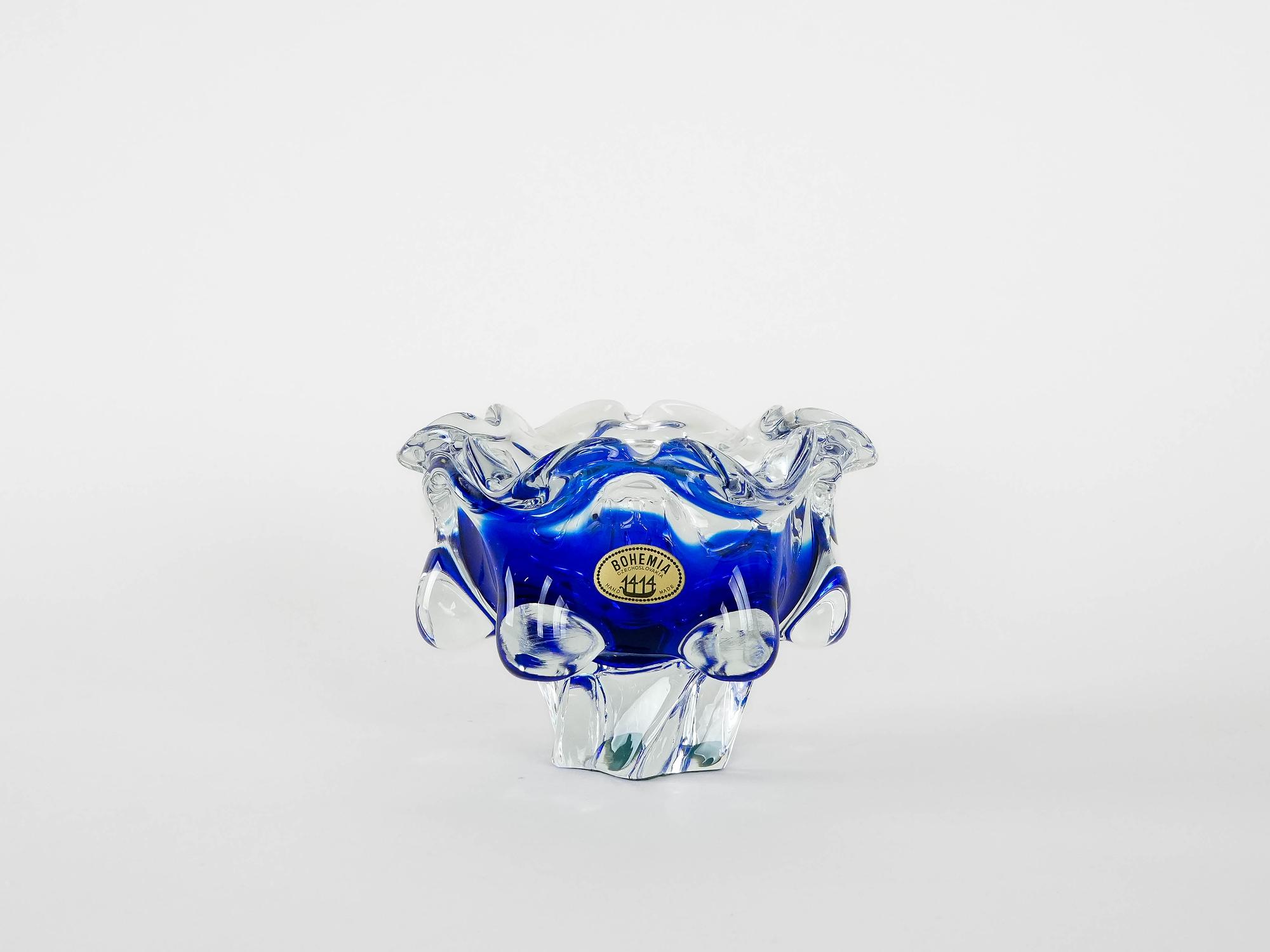 Böhmische Schale Blau Transparent 1970er Jahre 2