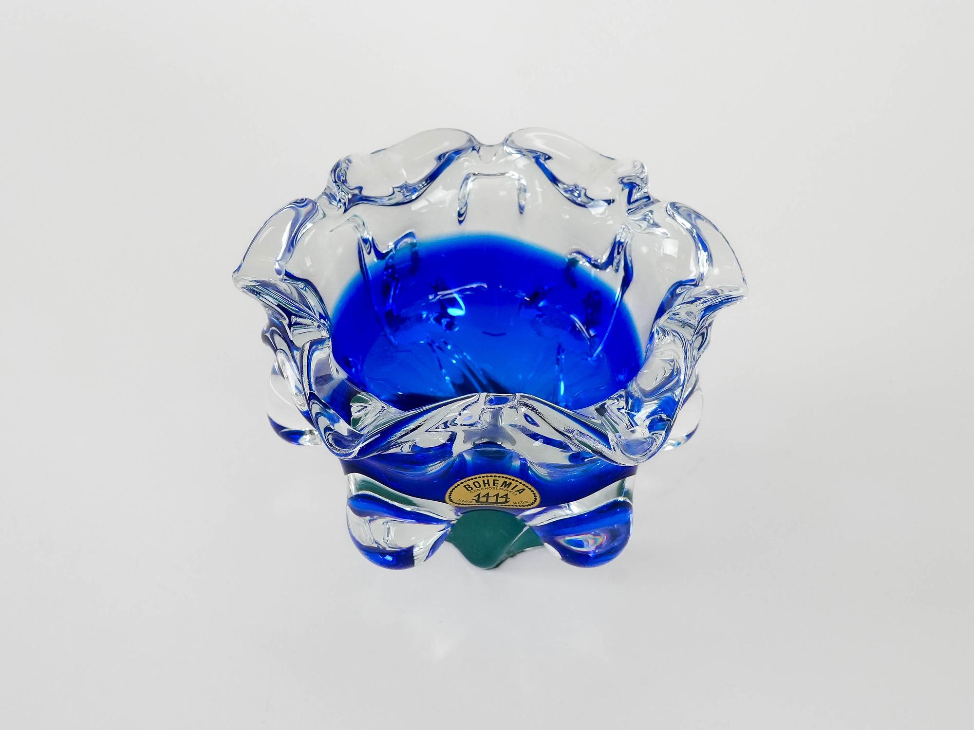 Böhmische Schale Blau Transparent 1970er Jahre 4