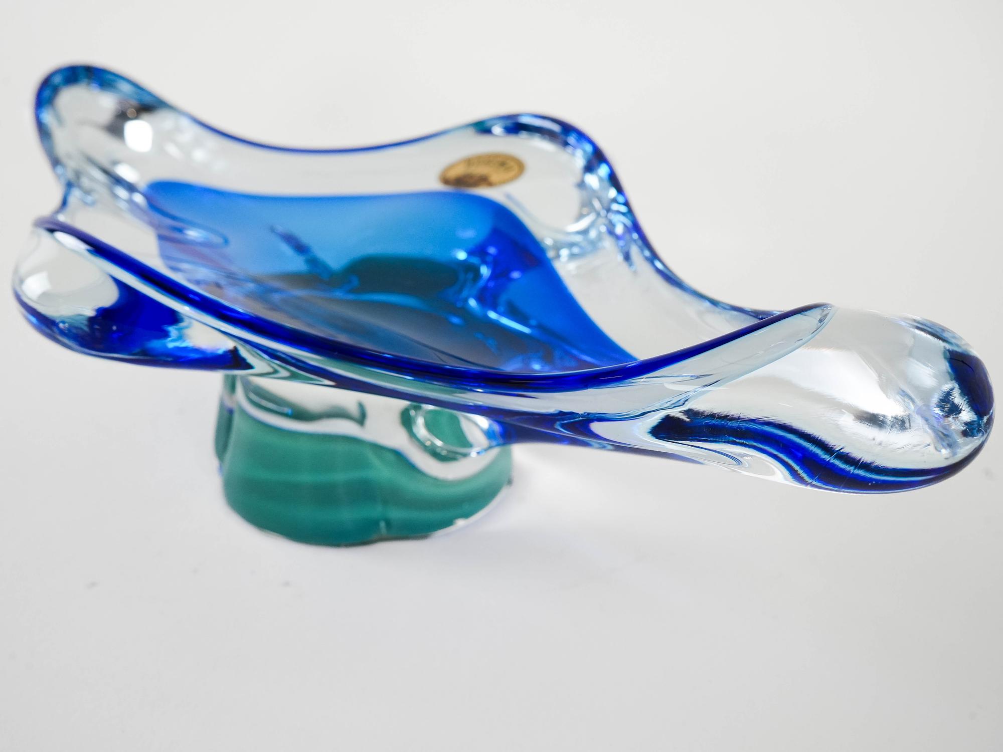 Böhmische Platte Blau Transparent 1970er Jahre 9