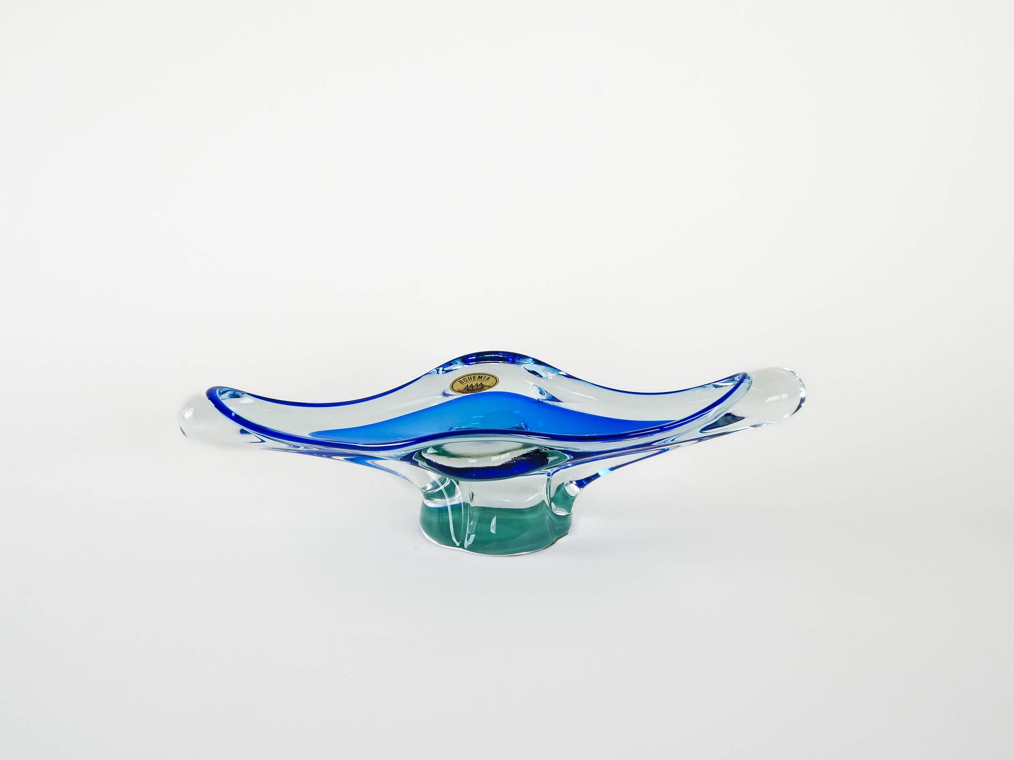 Böhmische Platte Blau Transparent 1970er Jahre 3